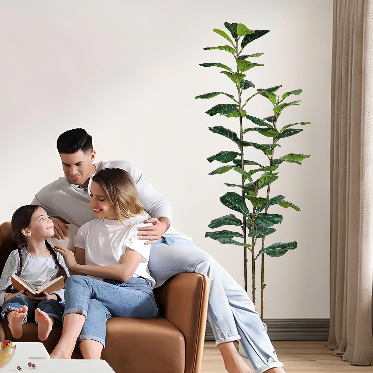 6FT Artificial Fiddle Leaf Fig Tree with White Planter Pot, 6 feet Tall Fake