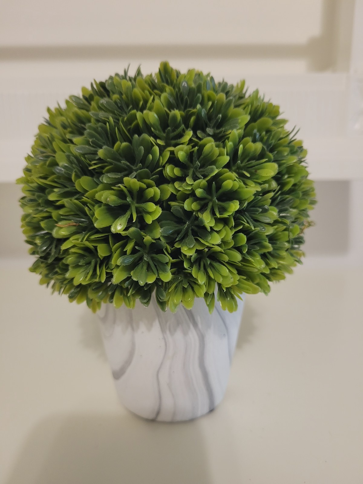 Artificial Boxwood Ball Topiary in White Pot, Plastic, Green/White
