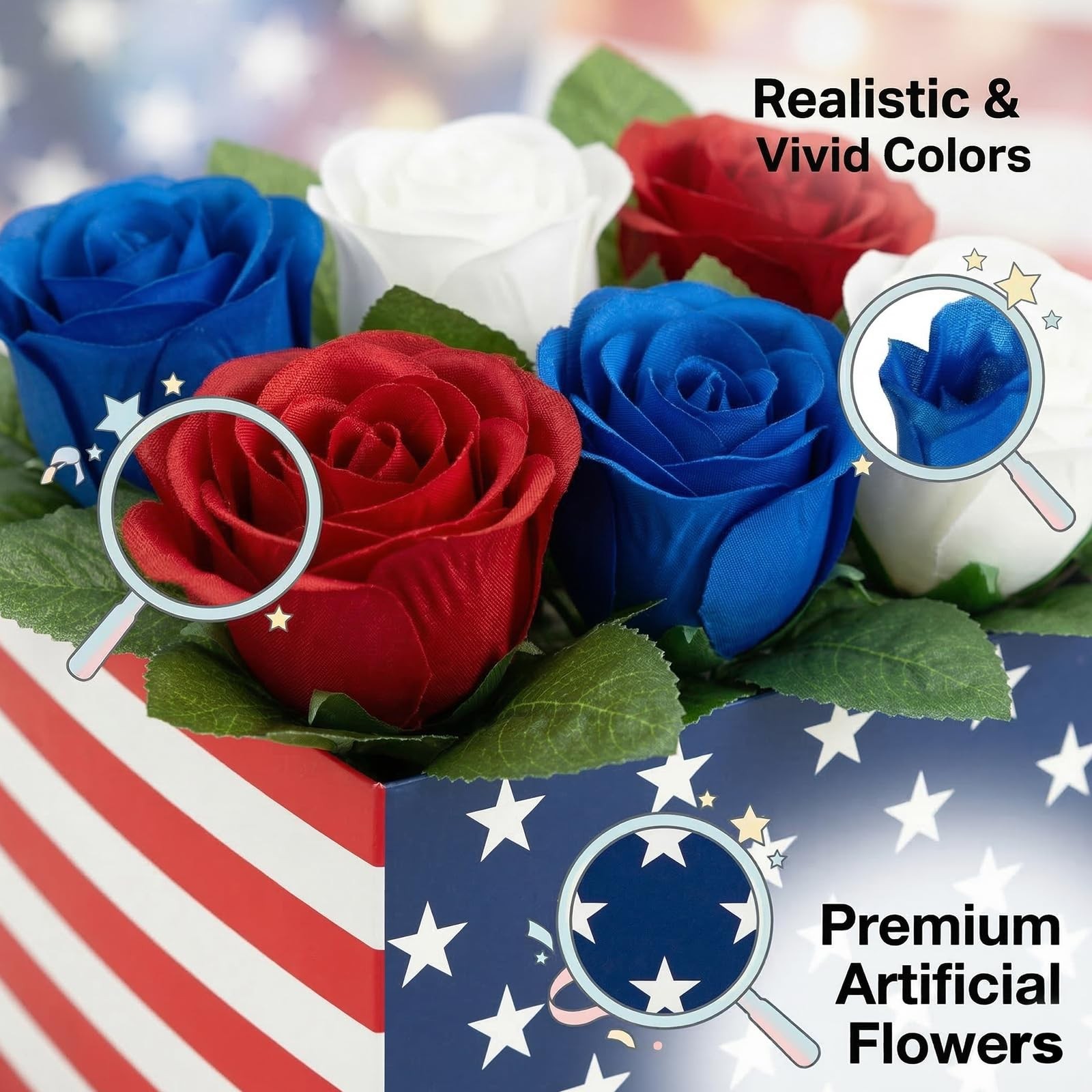 Red White and Blue Patriotic Table Centerpiece Decor American Flag Box Decora…