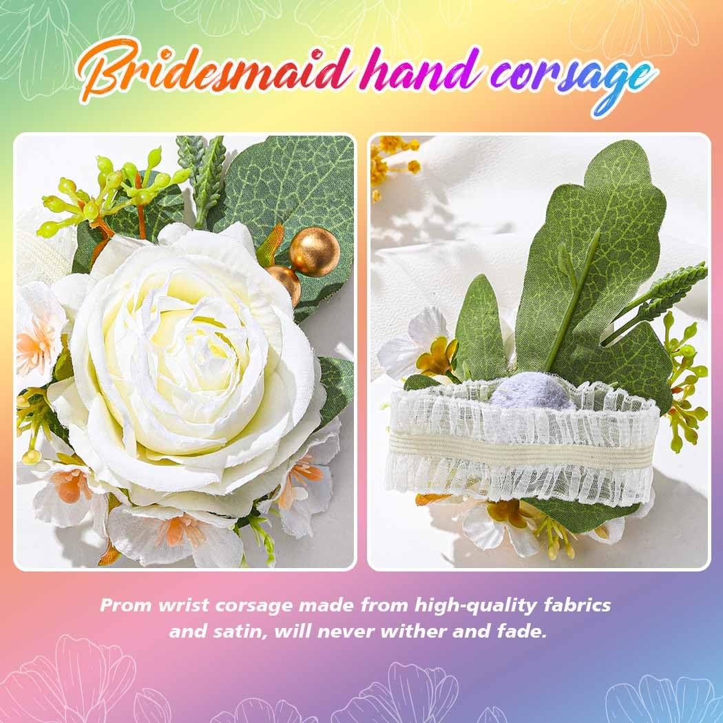 Rose Wrist Corsage Flower Prom Corsage Wristlet Women Girls Wedding White