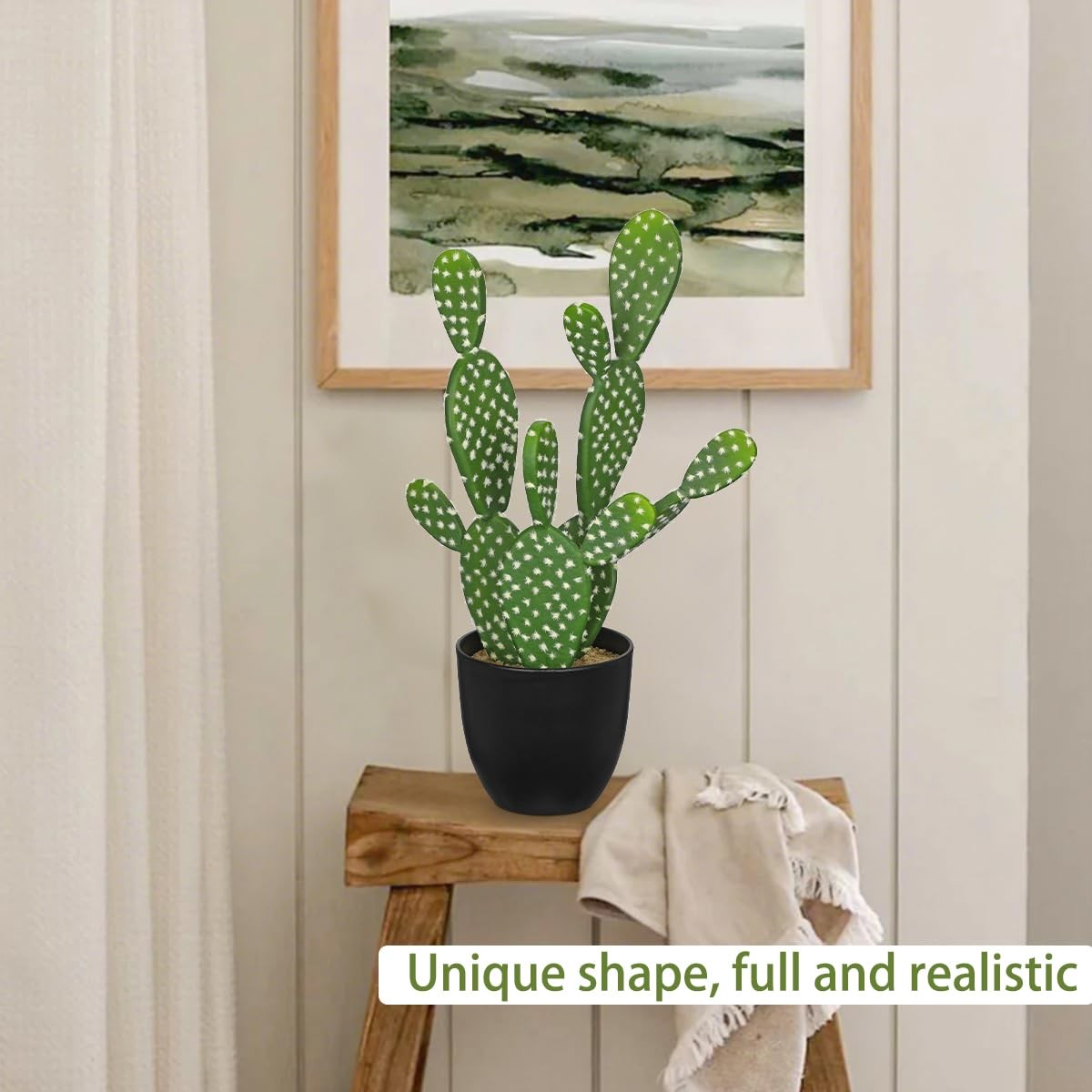 16.5″ Small Fake Cactus Plant Potted ‘Prickly Pear Cactus’ Faux Cacti for Hom…
