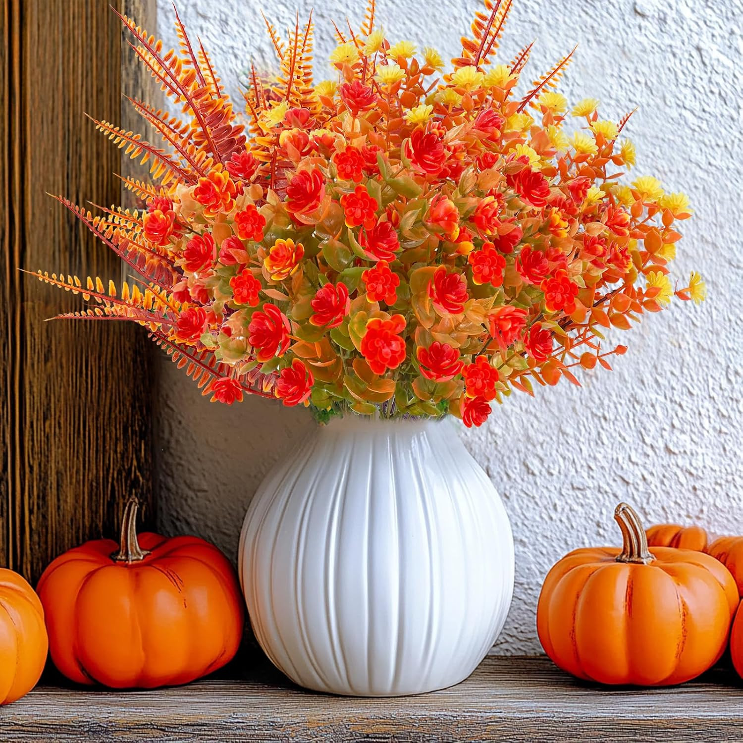 12 Bundles Artificial Fall Flowers for Outdoors Fall Decorations,Uv Resistant