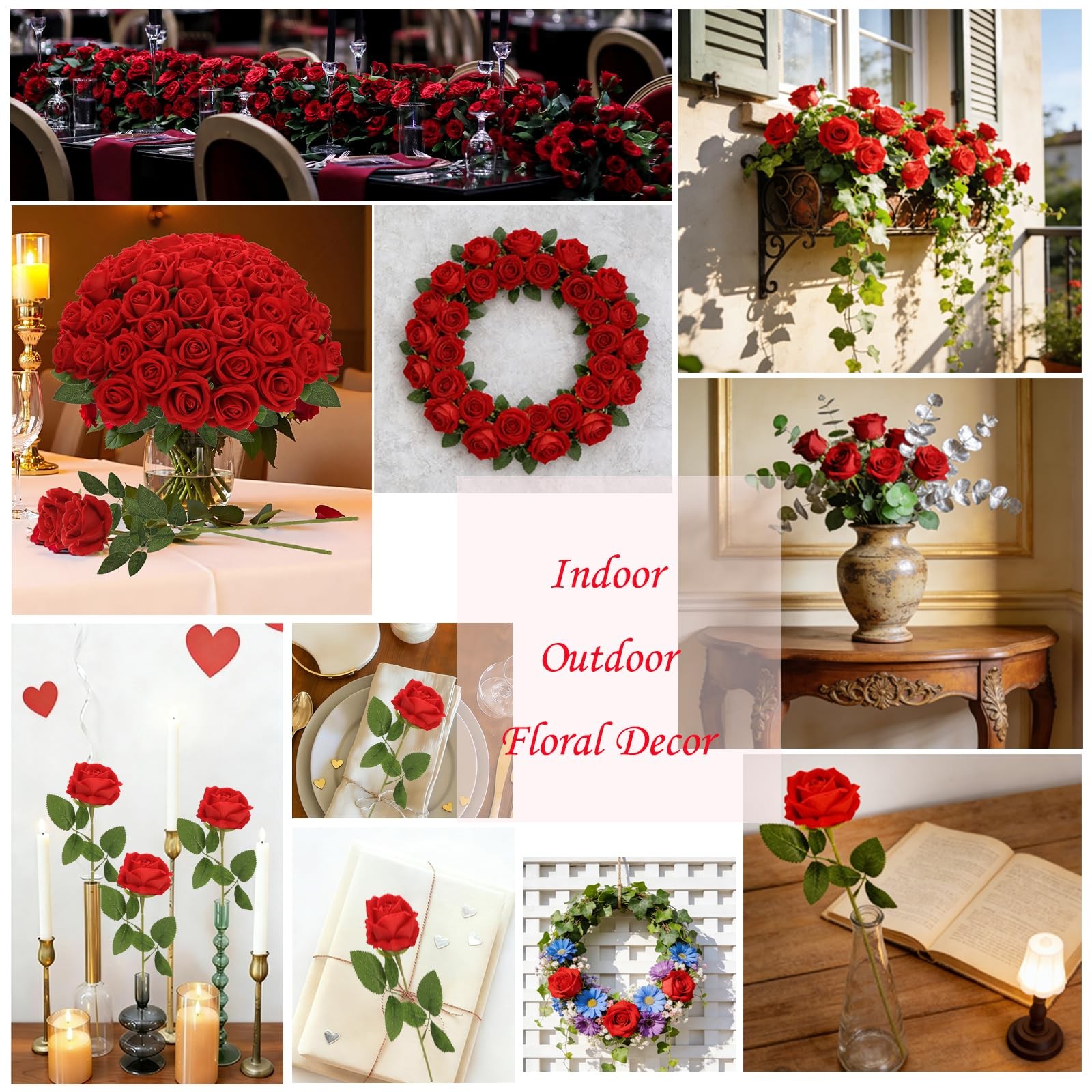 Roses Artificial Flowers, Fake Silk Roses with Stems for Valentine’s Day Moth…