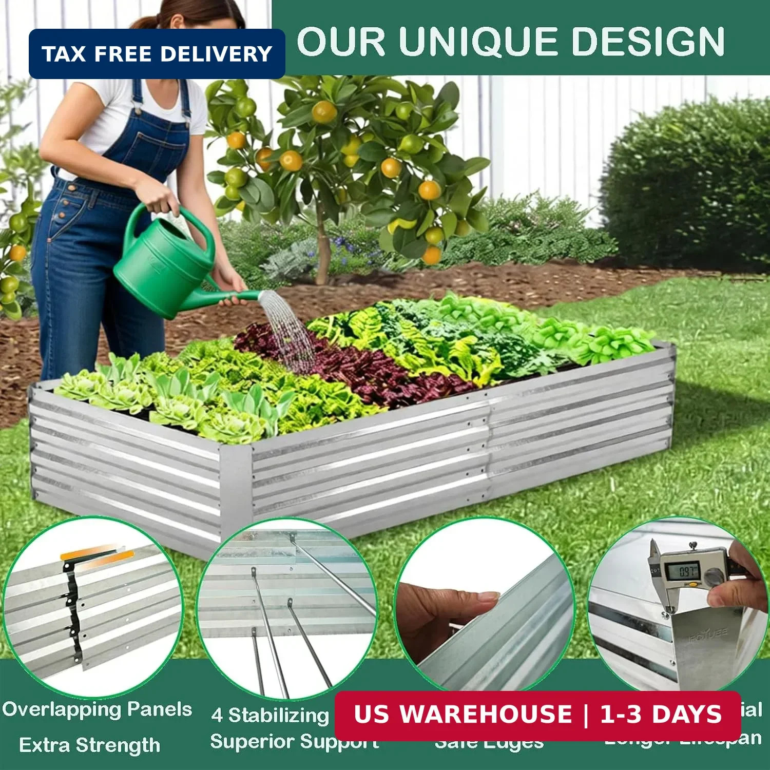 Galvanized Raised Garden Beds 2-Pack (8x4x1ft Each) – Overlapping 4-Inch Panels
