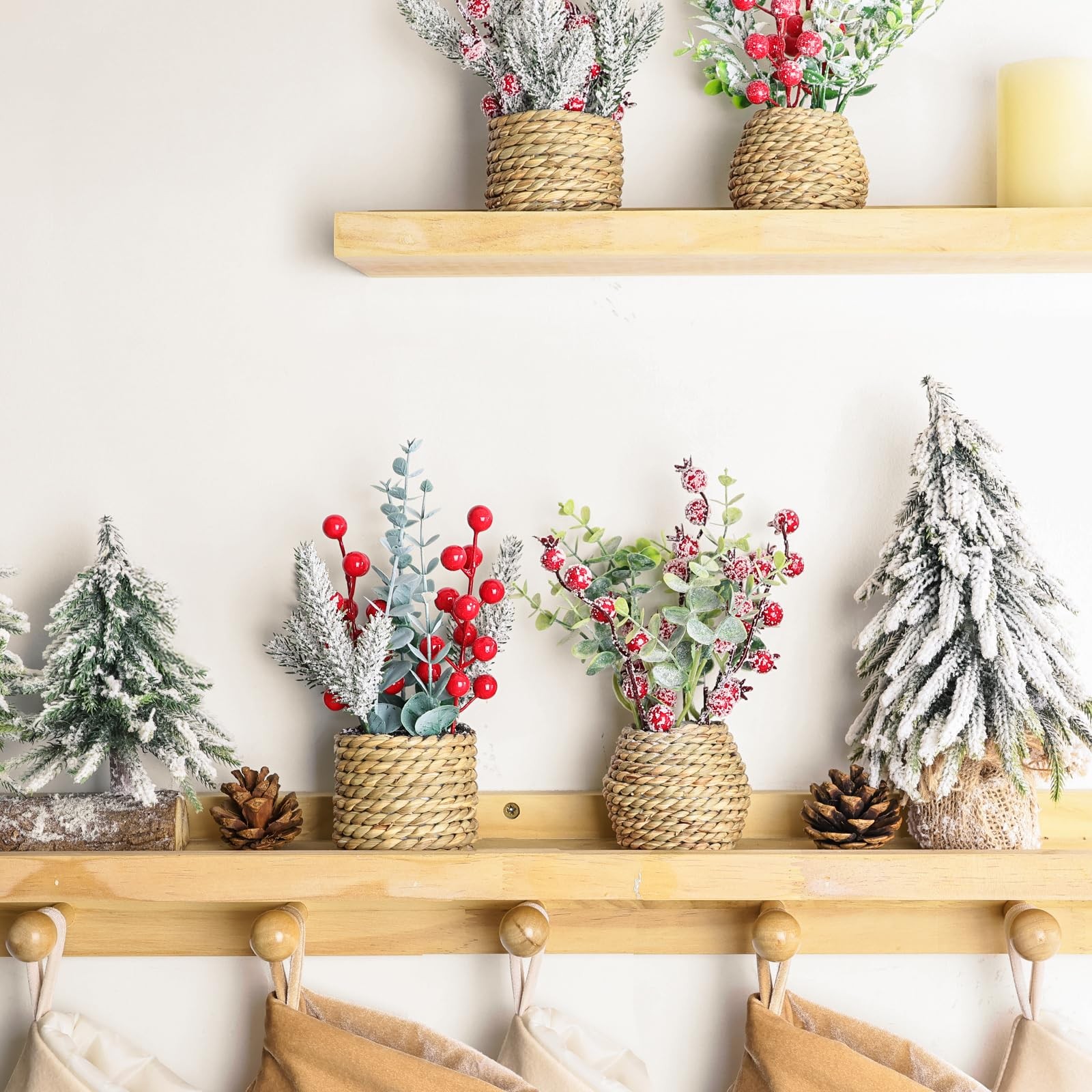 9 Inch Small Christmas Tree Pine Cone Berry Table Centerpiece Decor 4 PCS