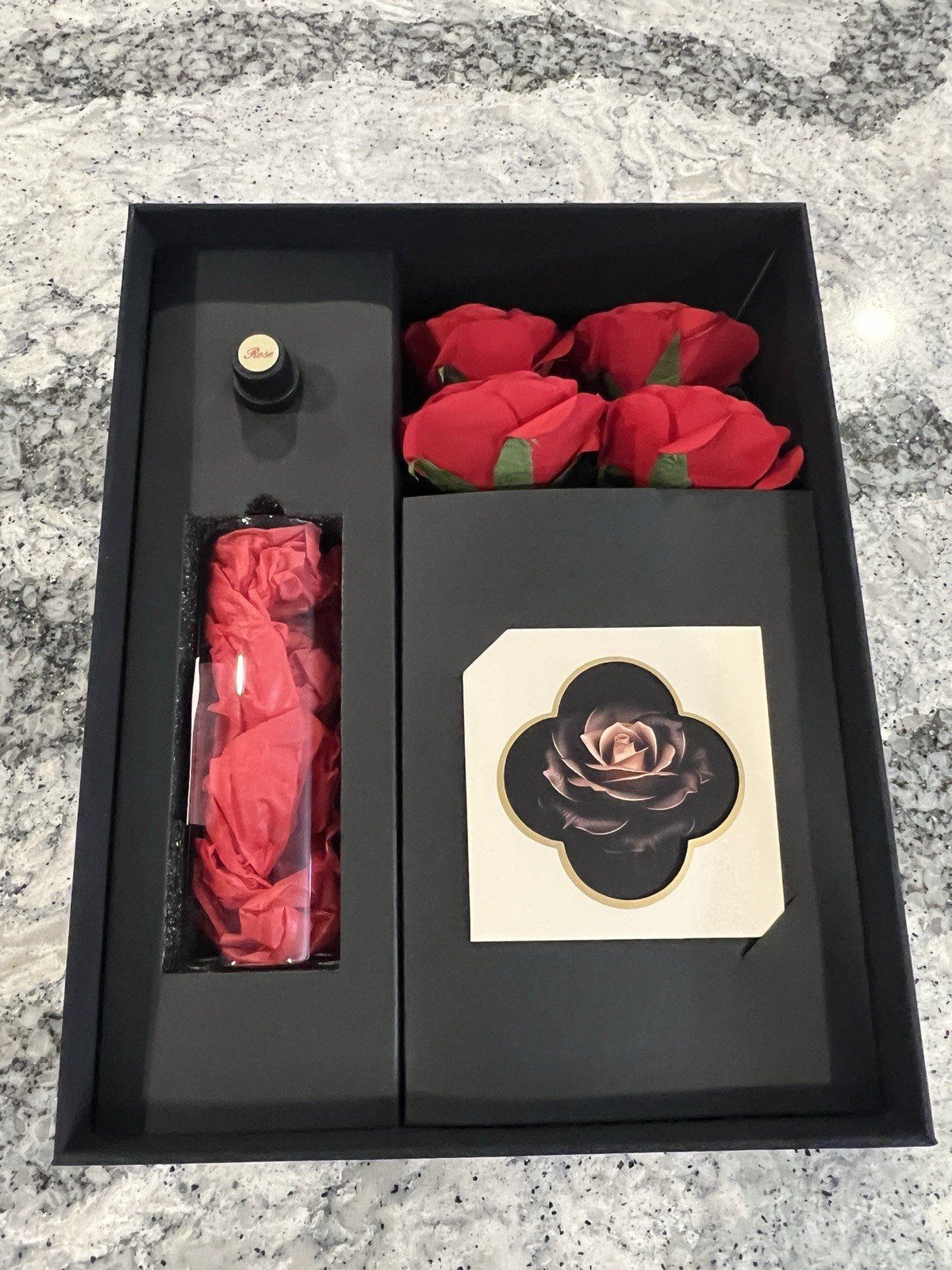 Paper Red Roses with Glass Vase and Rose Oil – 6 Long Stem Roses -Handmade Roses