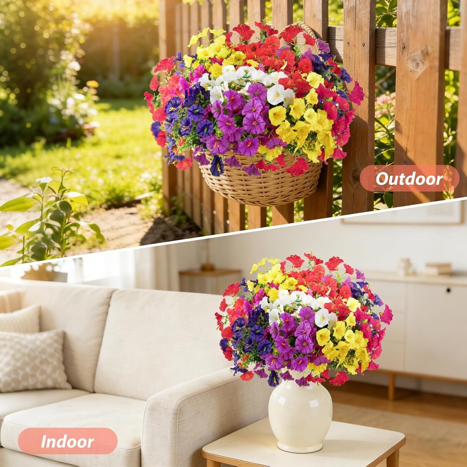 12 Bundles Artificial Flowers for Outdoors Decoration, Faux Silk Morning Glor…