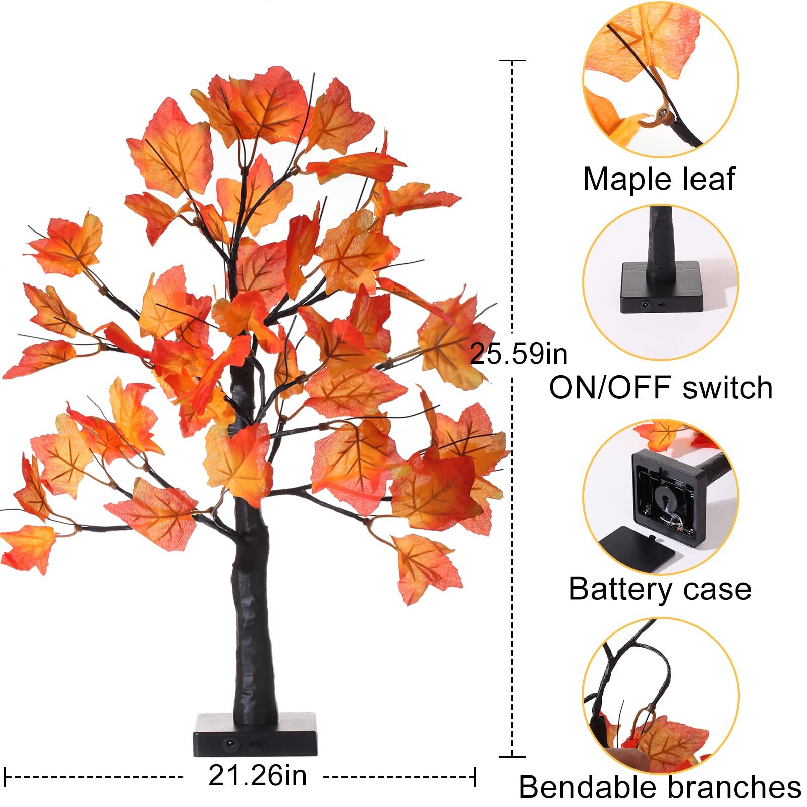 Gorgeoos 2 Pack Fall Lighted Maple Tree 48 LED Lights Thanksgiving Decoration…