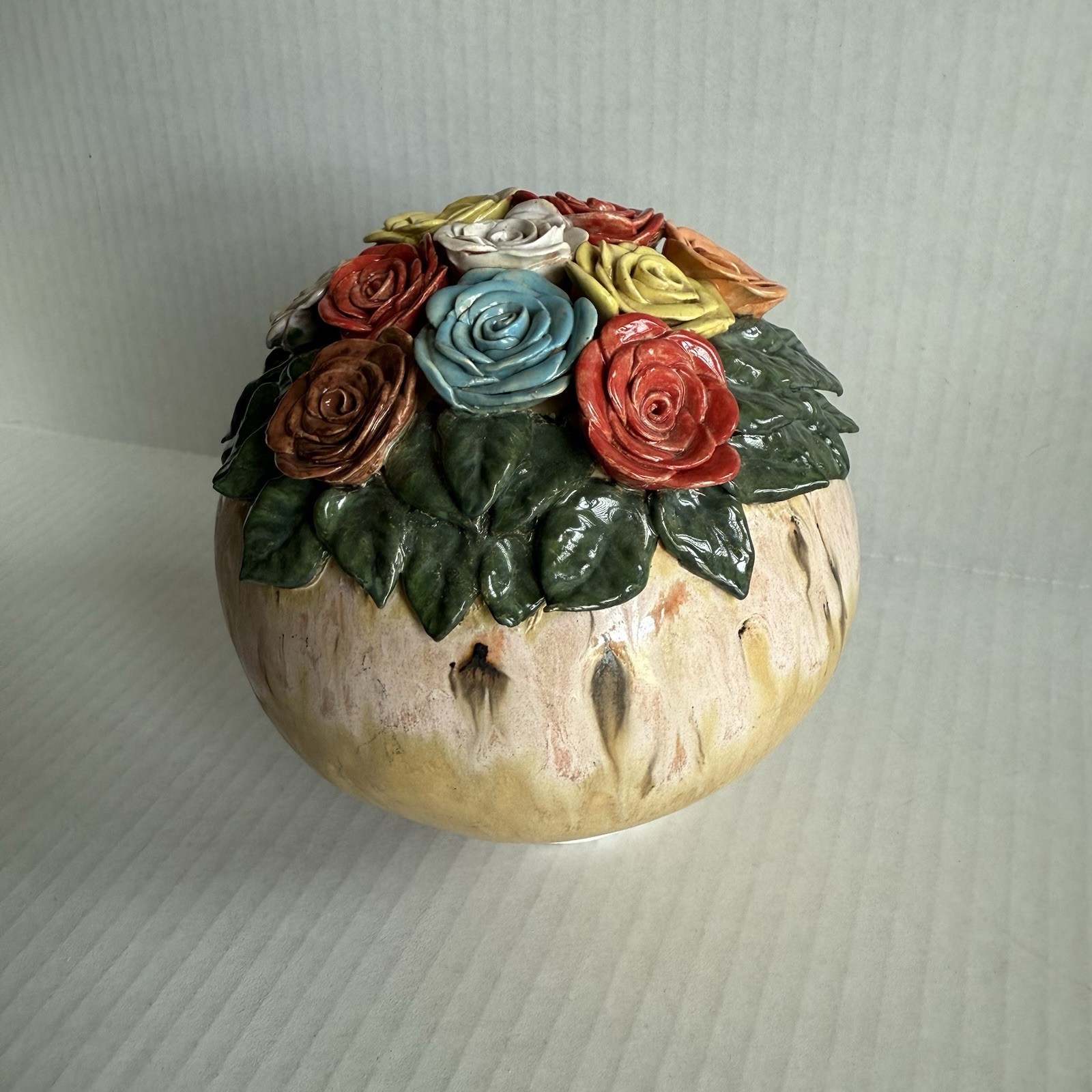 Hand-Made Ceramic Flower Bouquet Garden Ball with Drip Glaze