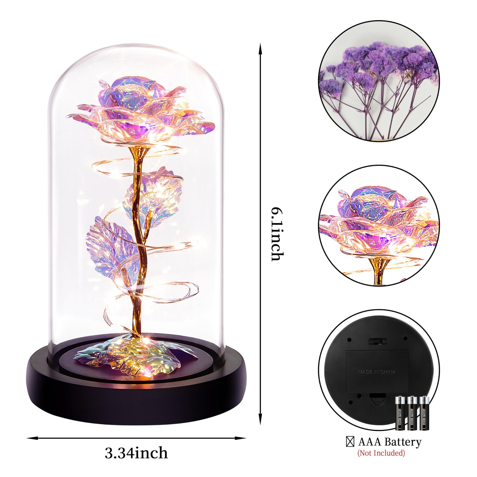Regalos De San Valentín Para Ella Flores Rosa Iluminada en Cúpula De Cristal