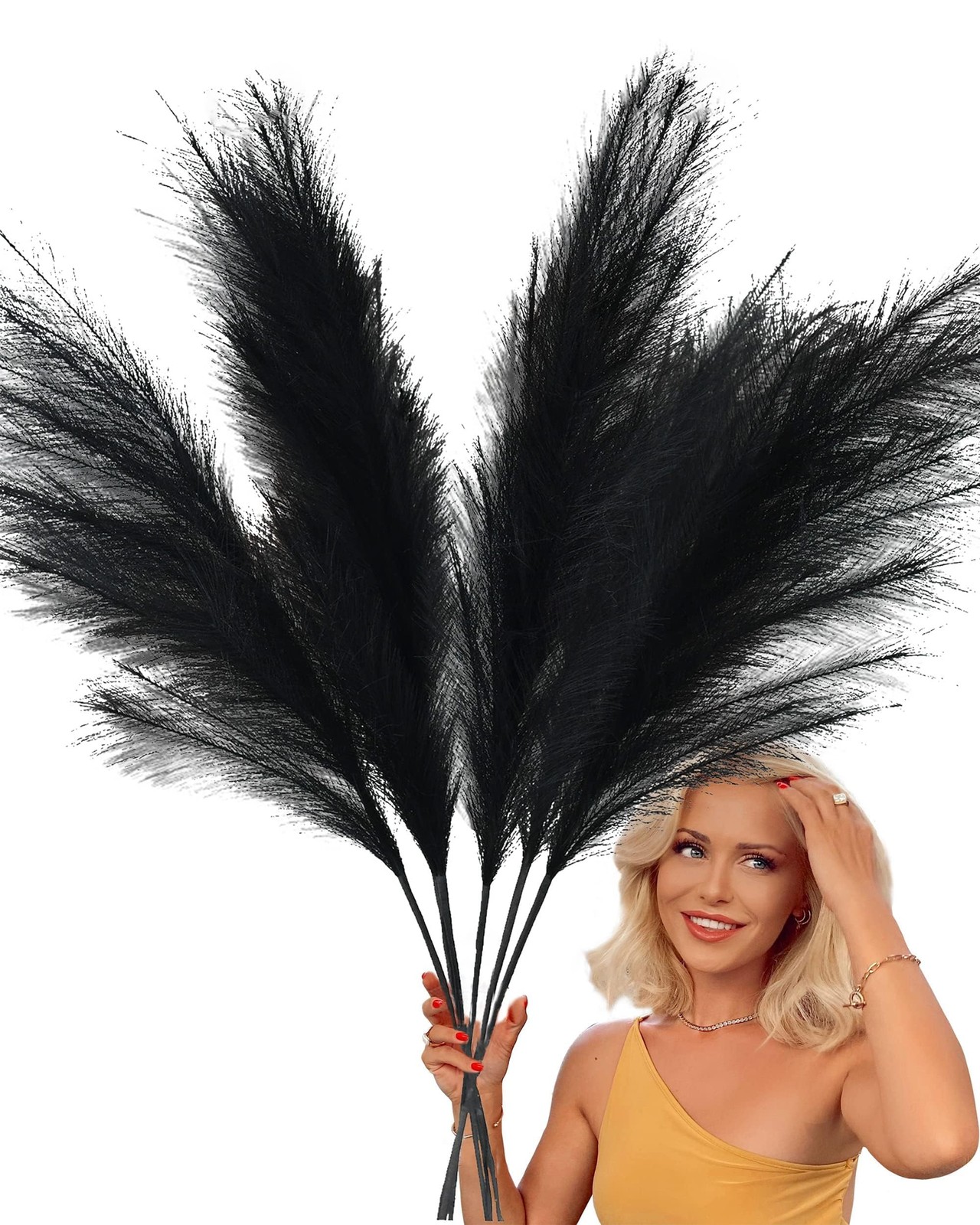 43” Black Pampas Grass Decor Tall 3PCS Living Room Artificial Pompas Vase