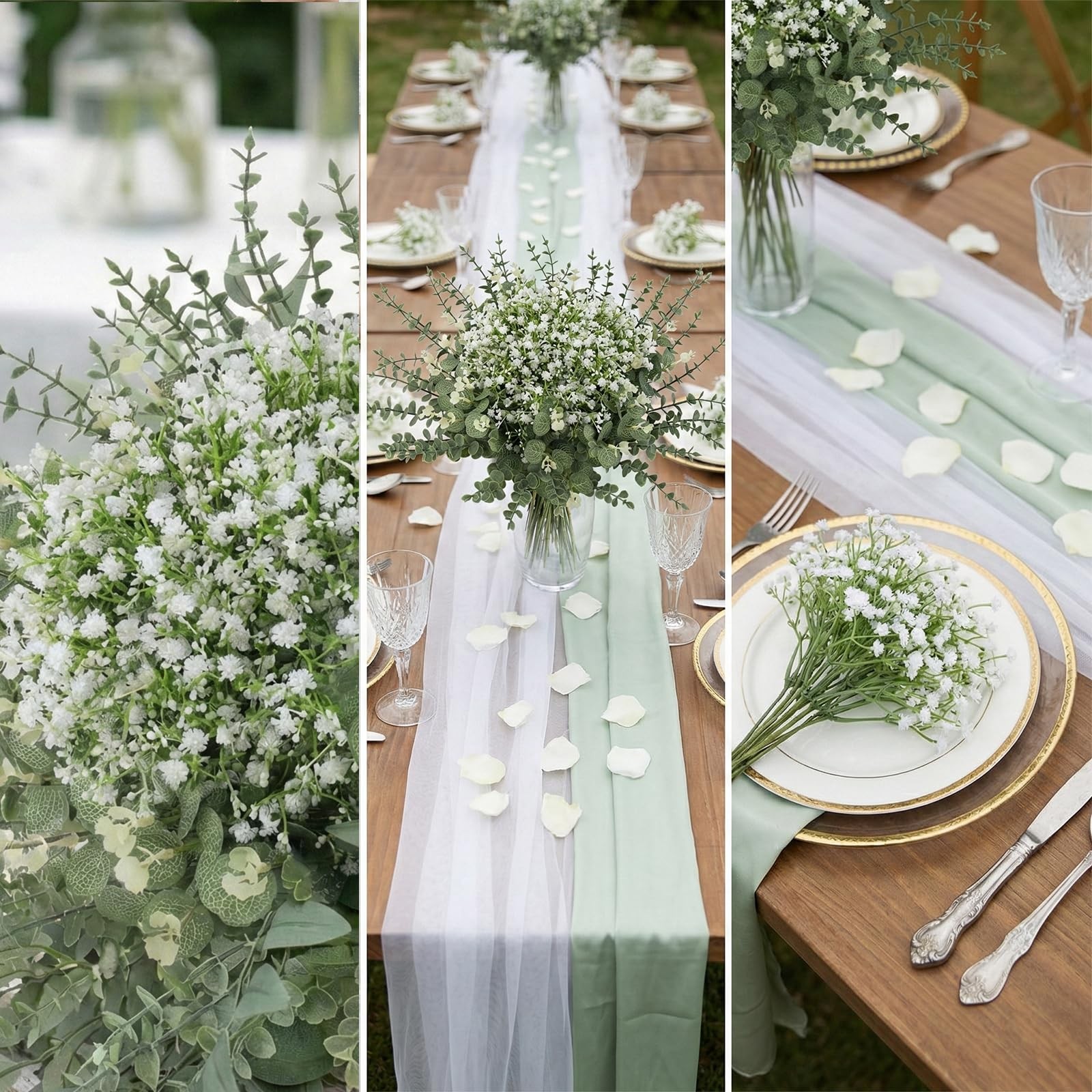 100 Pcs Mixed Greenery Artificial Eucalyptus Stems, Baby Breath Artificial Fl…