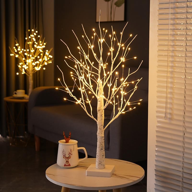 White Birch Christmas Tree with LED Lights, 2ft Battery/USB Operated Small Tr…