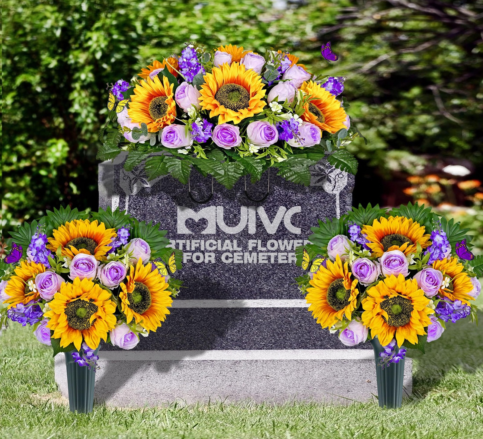 MUVIC Artificial Cemetery Flowers – Memorial Flowers – Outdoor Grave Flower D…