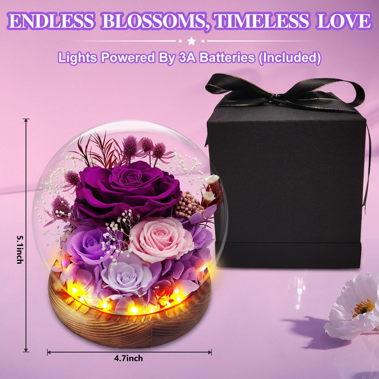 Eascor Preserved Rose Forever Flowers in Glass Dome Gifts for Women,