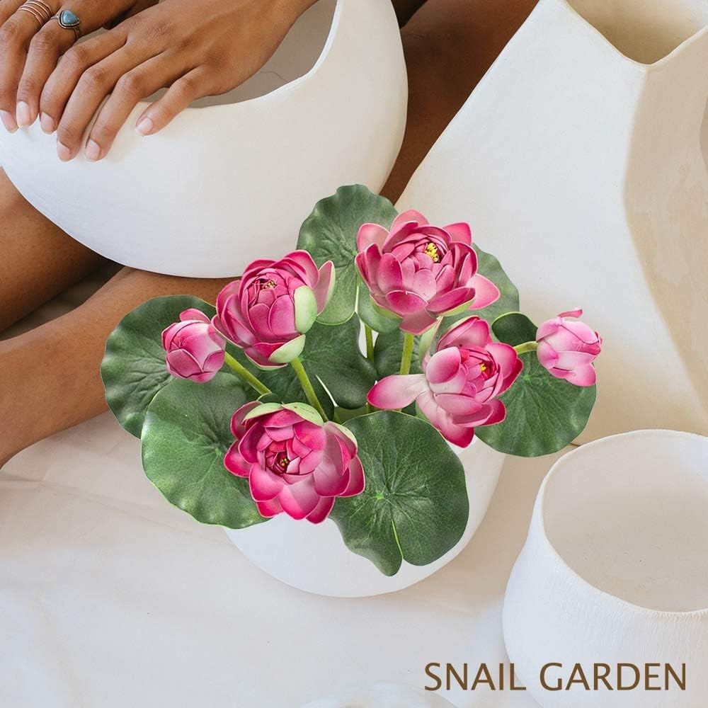 2 Bouquets Artificial Lotus Flowers, Real-Touch Water Lily Simulation Tableto…
