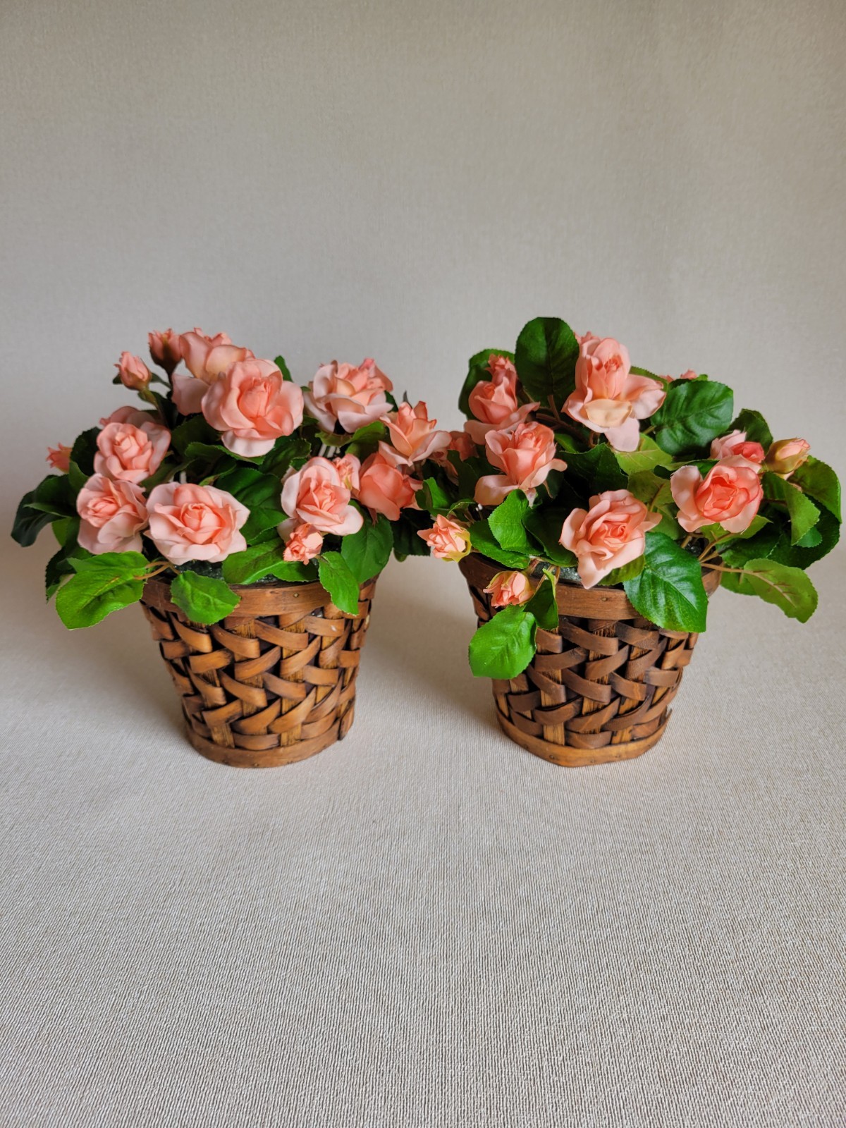 Lot of 2 Artificial Roses Wicker Pot Plants Realistic Home Decor Indoor Outdoor