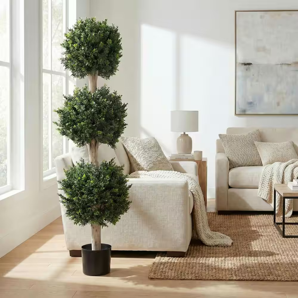 5 Ft. Artificial Hedyotis Triple Ball Topiary Tree