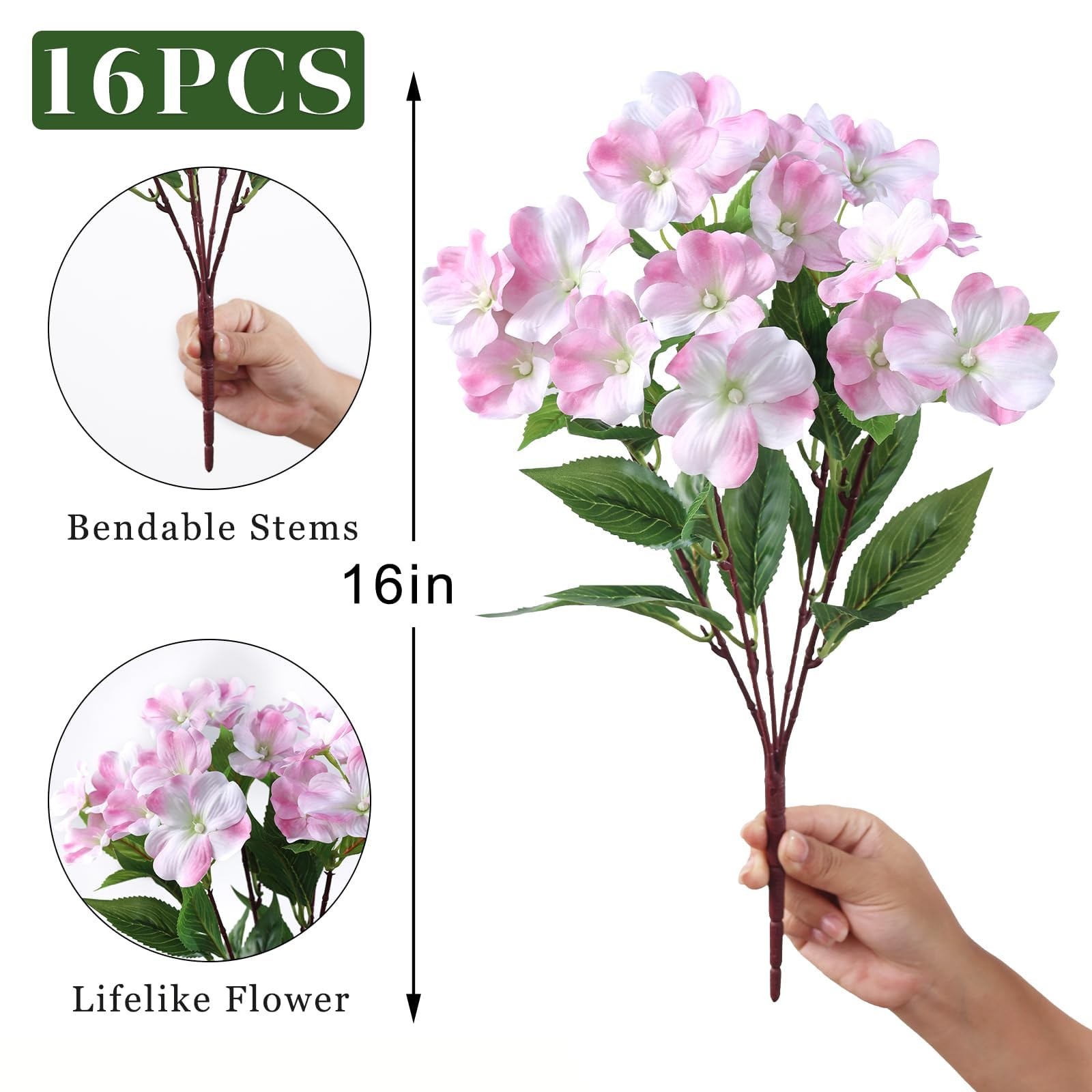 16 Bundles Artificial Impatiens for Outdoor Spring Summer Decor, No Fade Silk…