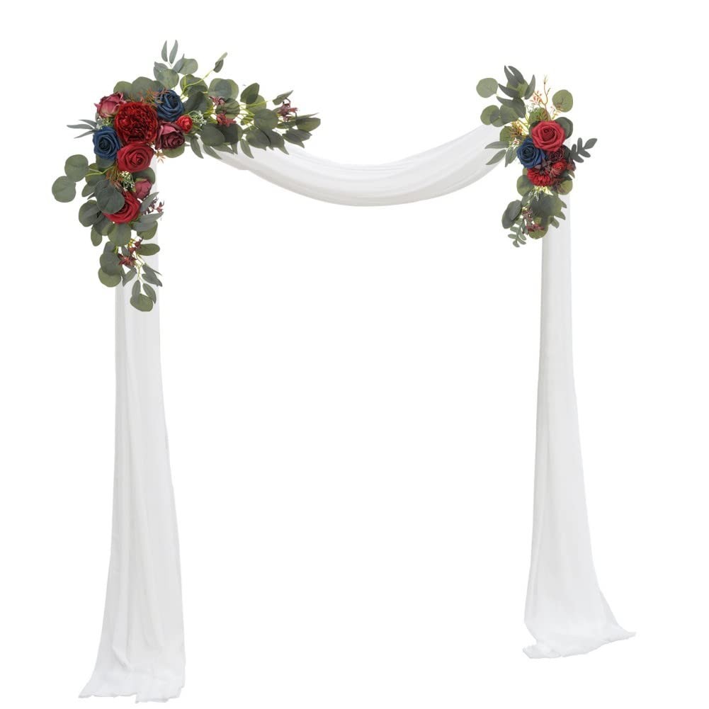 Navy Dusty Blue White Wedding Arch Flower Swag Welcome Sign Decor 2 PCS