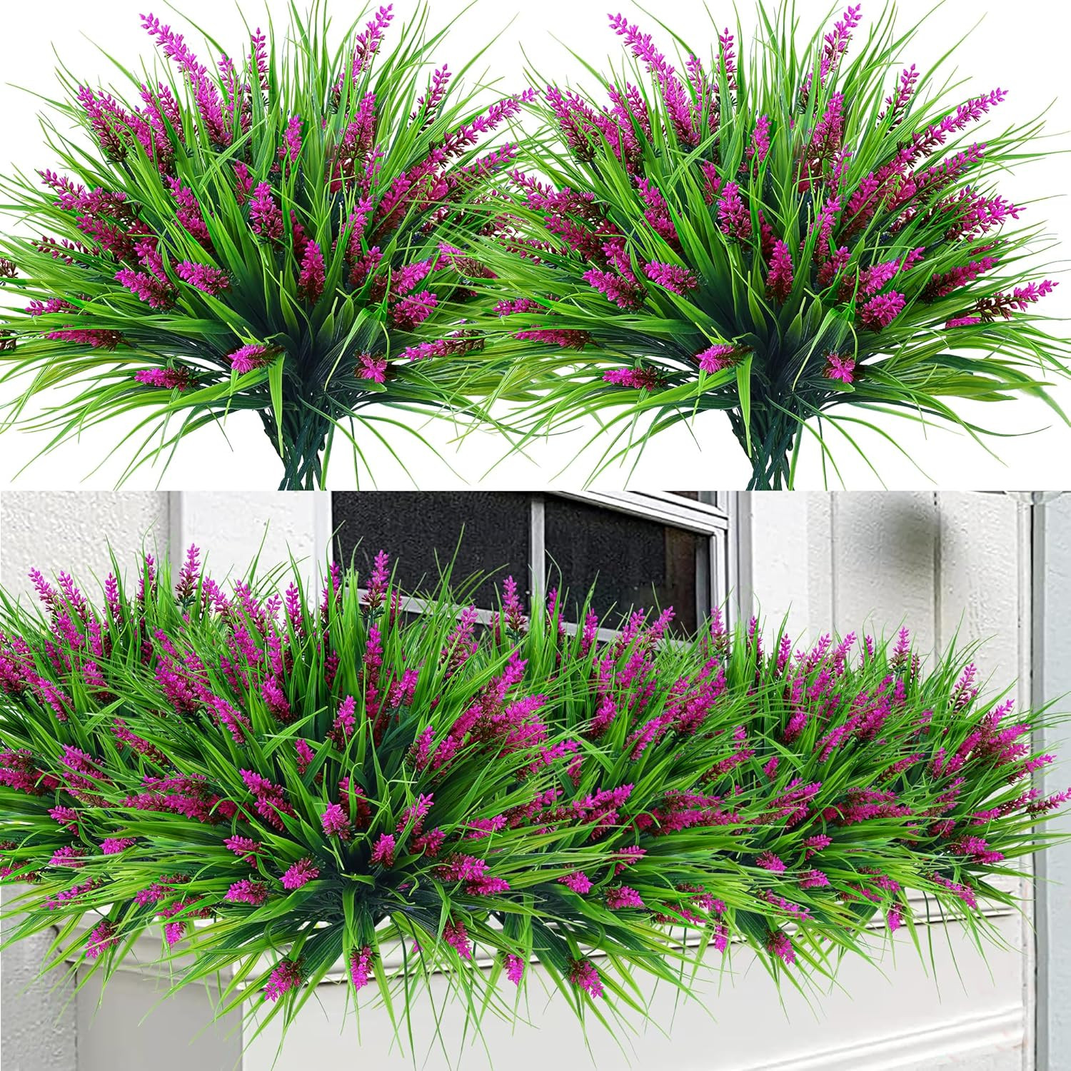 12 Bundles Artificial Plants Outdoor Faux Lavender Flowers Fake Monkey Grass UV