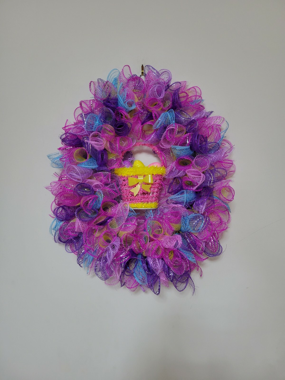 EASTER egg basket blue yellow purple pink SPRING Wreath Deco Mesh Door window