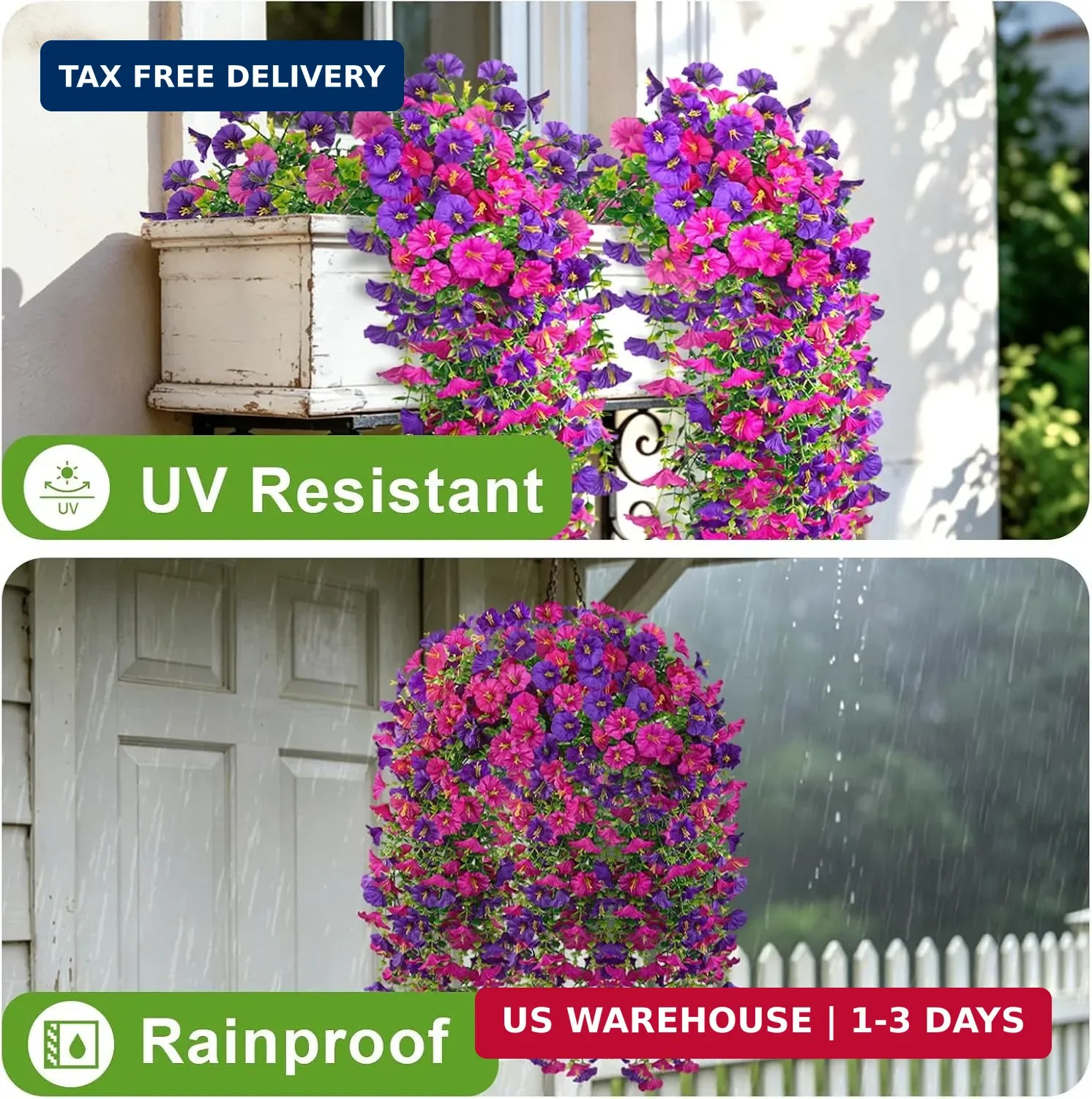Artificial Flowers for Outdoors, 6-Pack 420 Blooms UV Resistant Hanging Morning