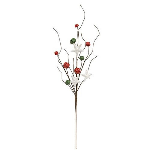 Medium Red, Green and White Jingle Bell and Star Pick / Spray 20″ High Christmas
