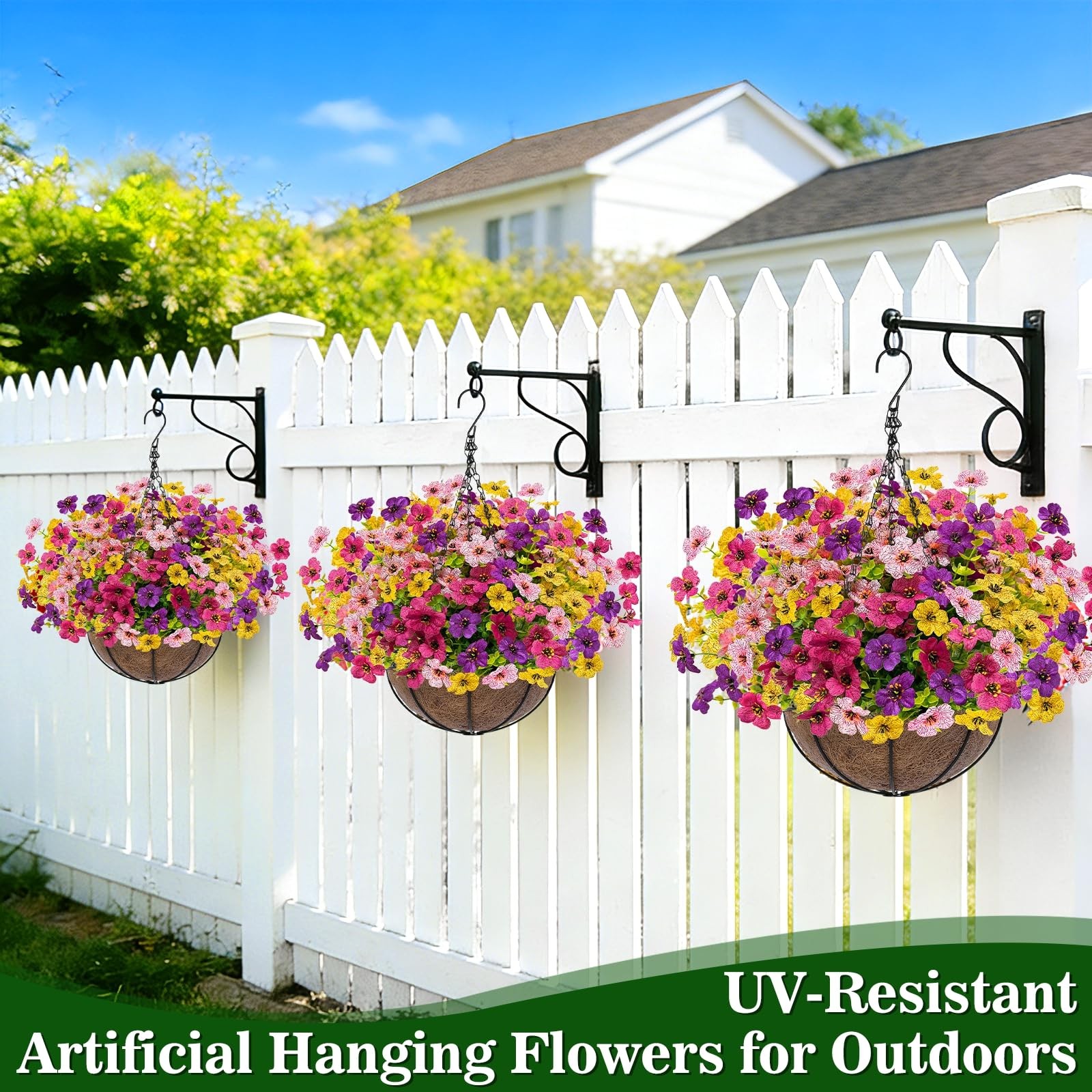 Grandeal 2 Sets Artificial Hanging Plants Flowers Basket Outdoor, Fake Hangin…