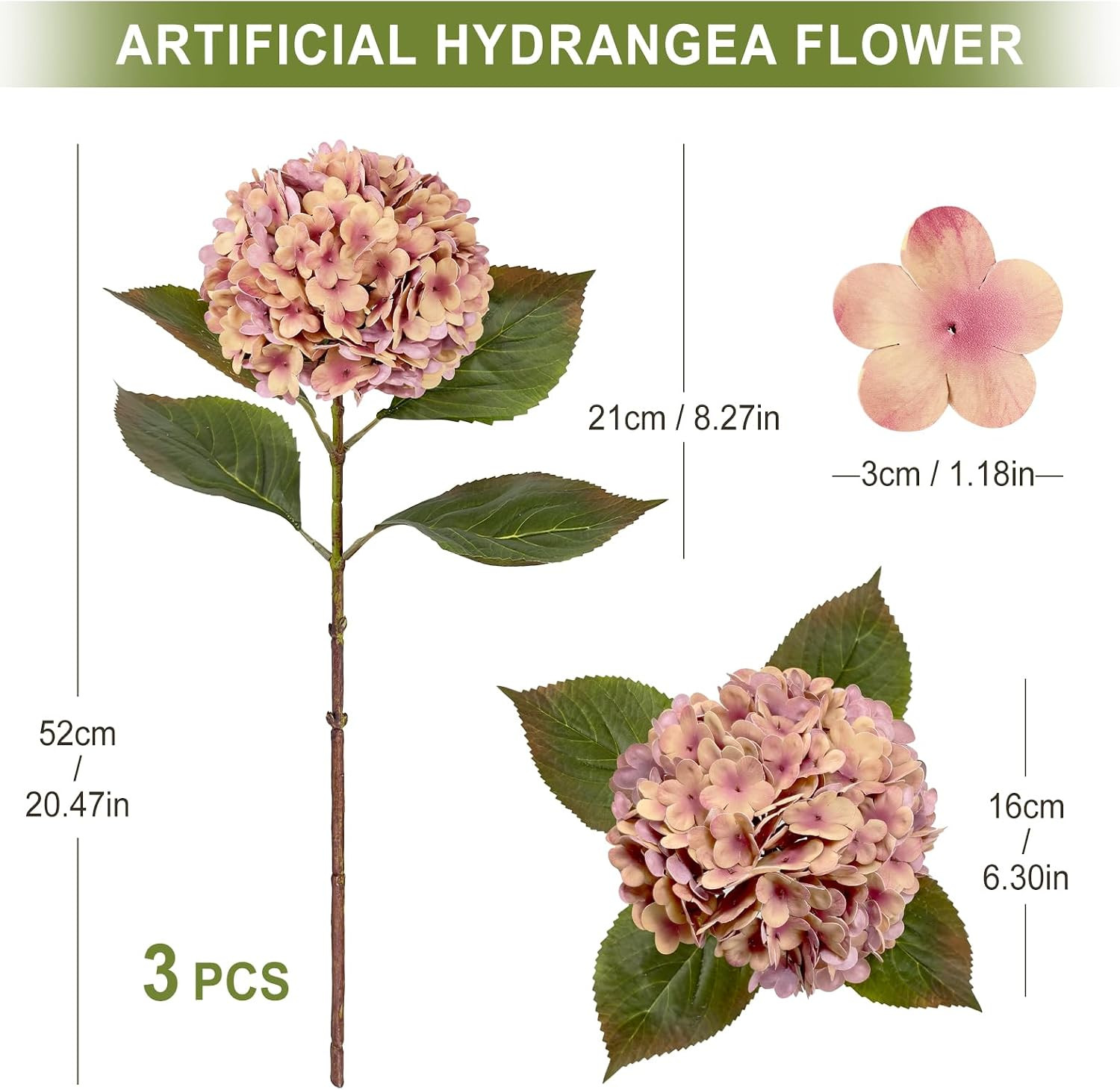 3 PCS Real Touch Hydrangea Artificial Flowers 20.5″, Fall Latex Faux Hydrangeas