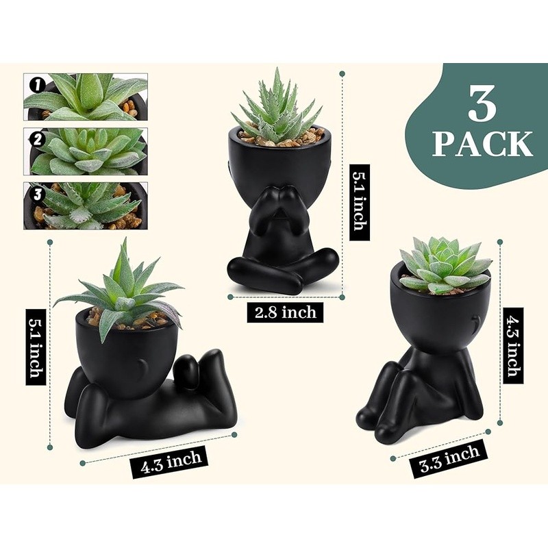 Human-Shaped Pots Faux Succulent Plants Indoor Desk Decor Cute Office Gifts New