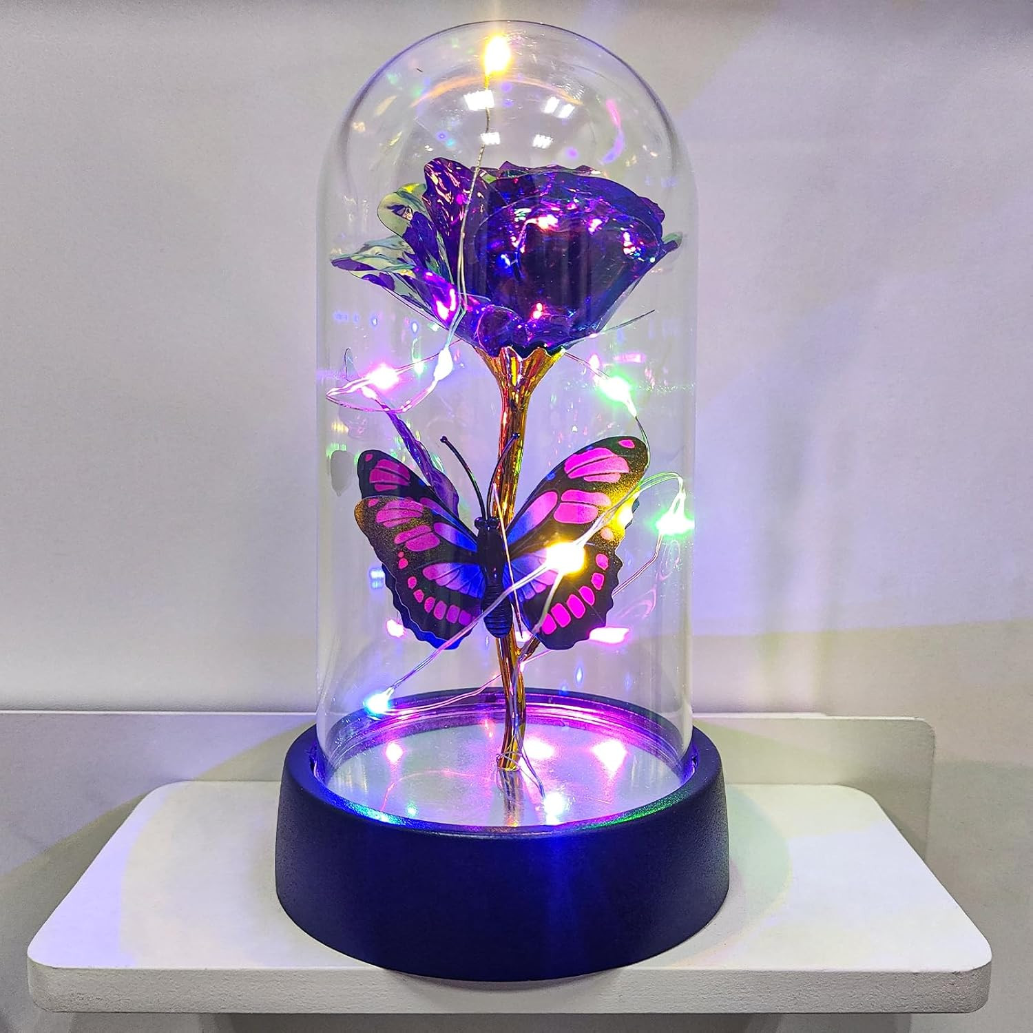 Glass Rose in Glass Dome, Light up Flower, Eternal Roses – Valentines Day Gifts