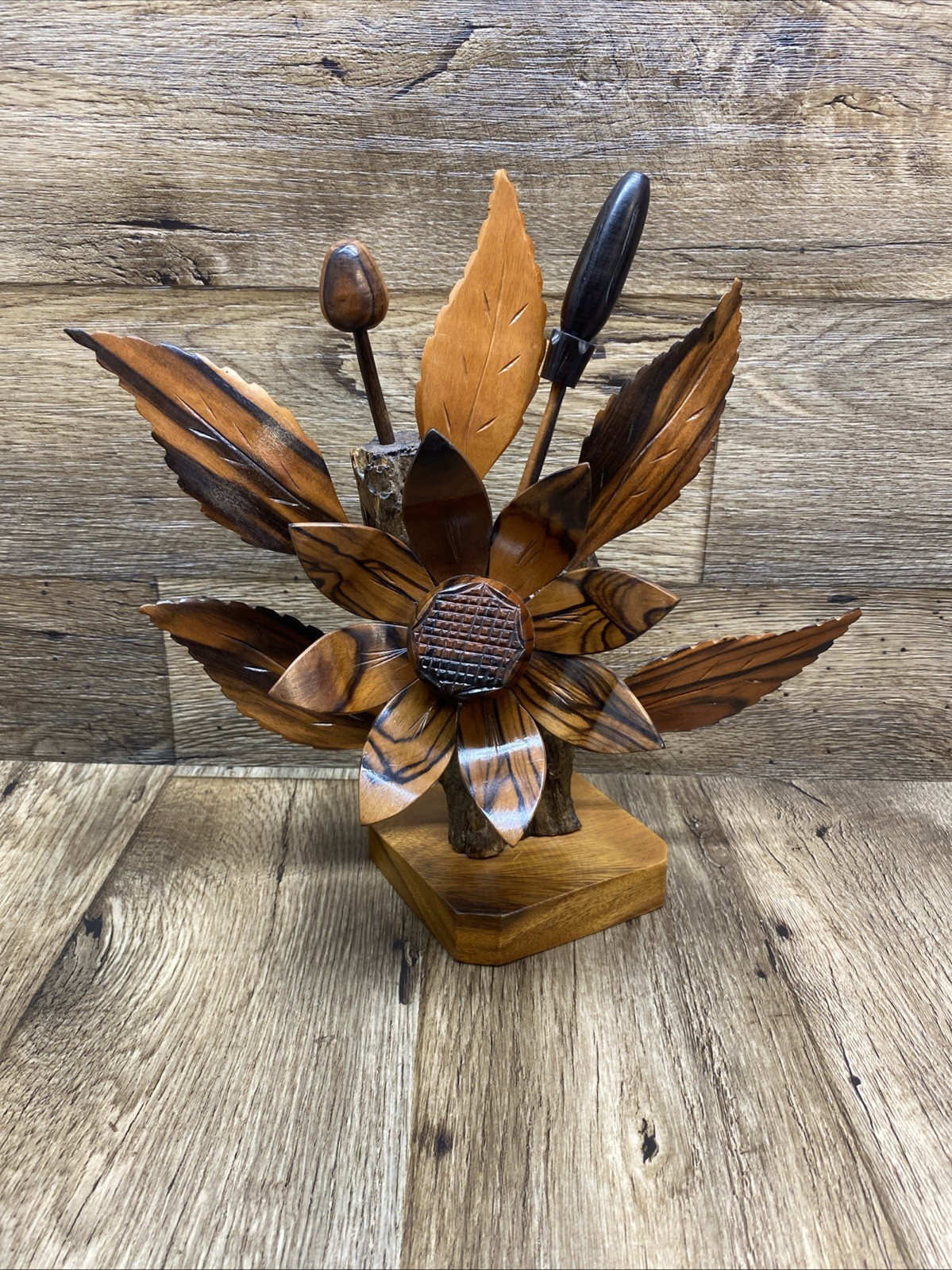 Wood Flower Arrangements Carved Hardwood Decor