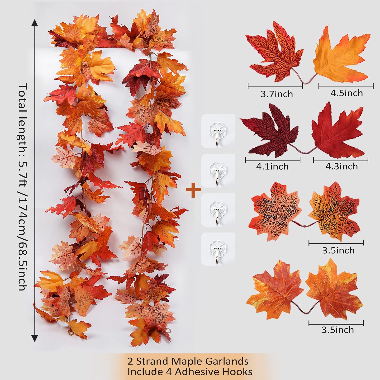 RECUTMS 2Pcs Artificial Autumn Maple Leaves Garland 2.5FT Fall Decor
