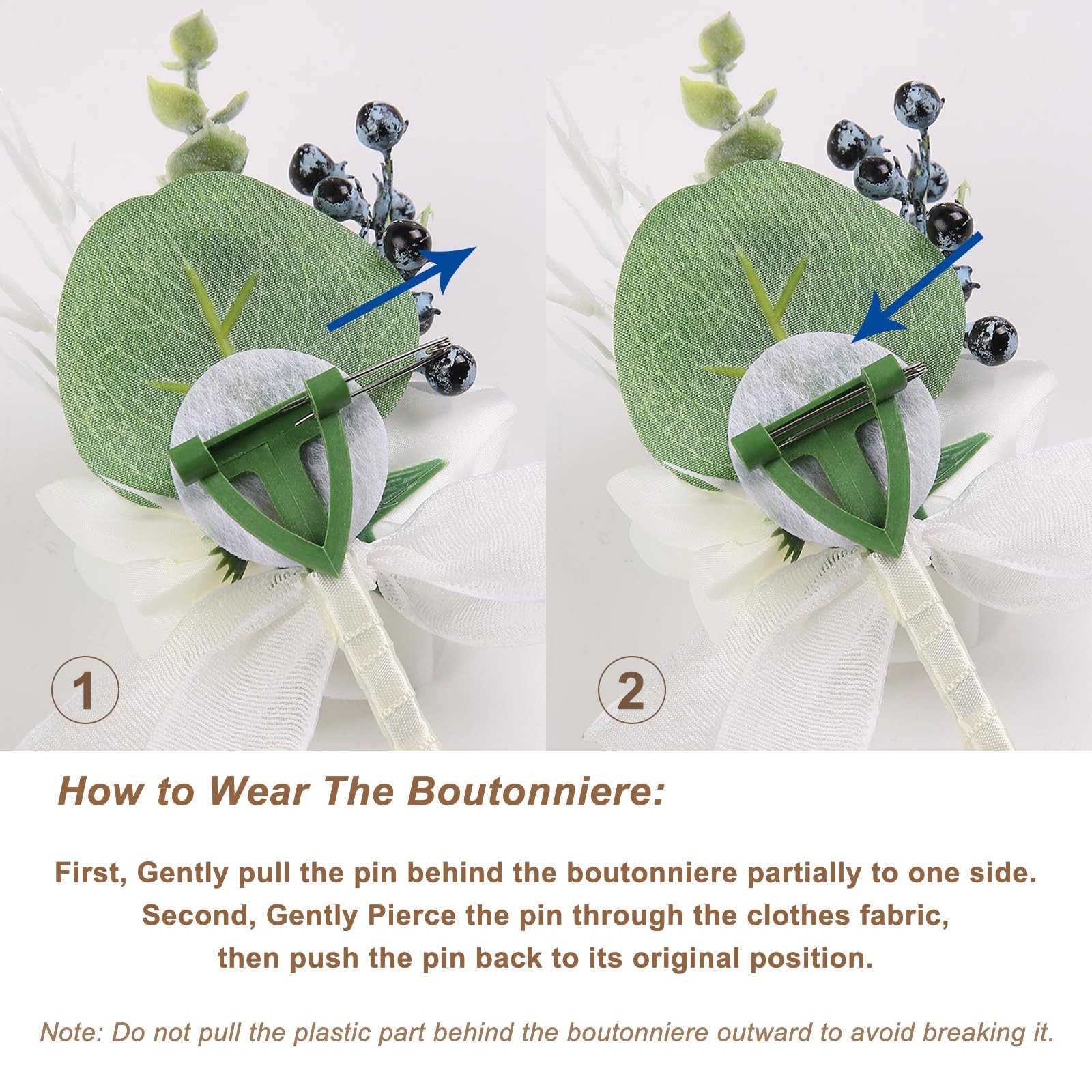 6Pcs Champagne Boutonnieres for Men Faux Rose at Formal Wedding