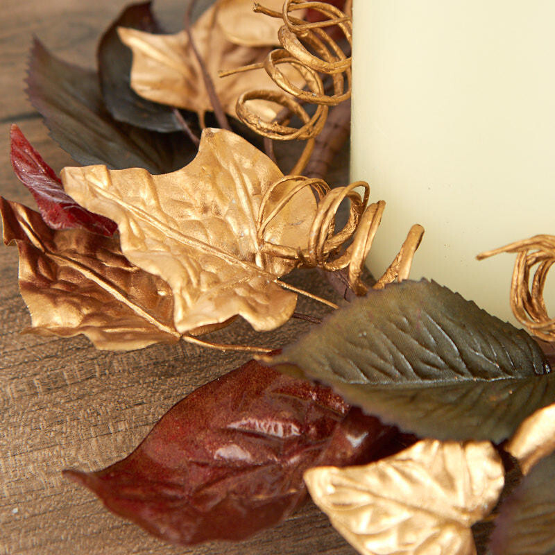 Set of 4 Metallic Faux Magnolia Leaf 9″ Candle Rings
