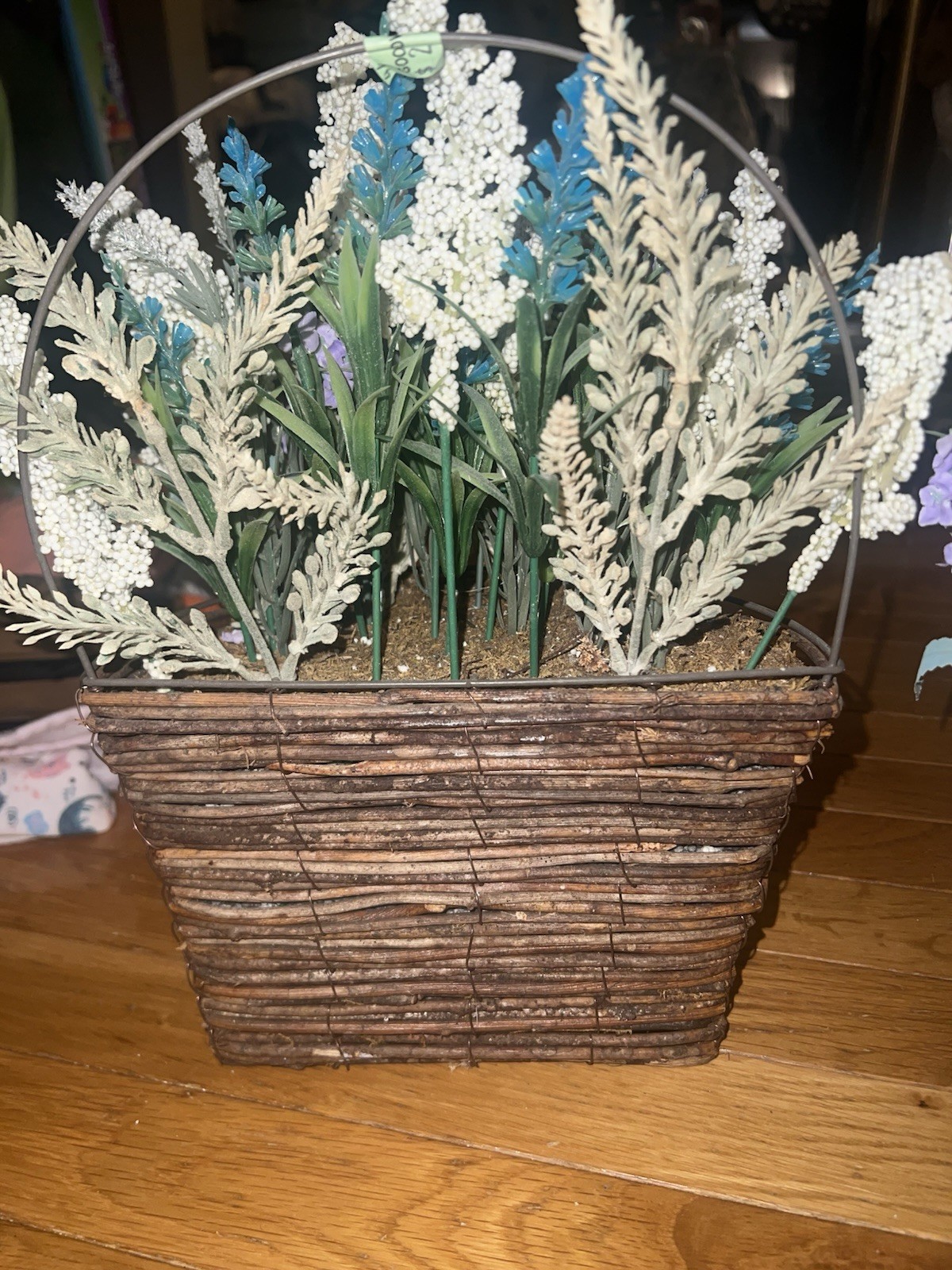 2 Farmhouse Artificial Lavender & Statice Flower Arrangement in Woven Baskets