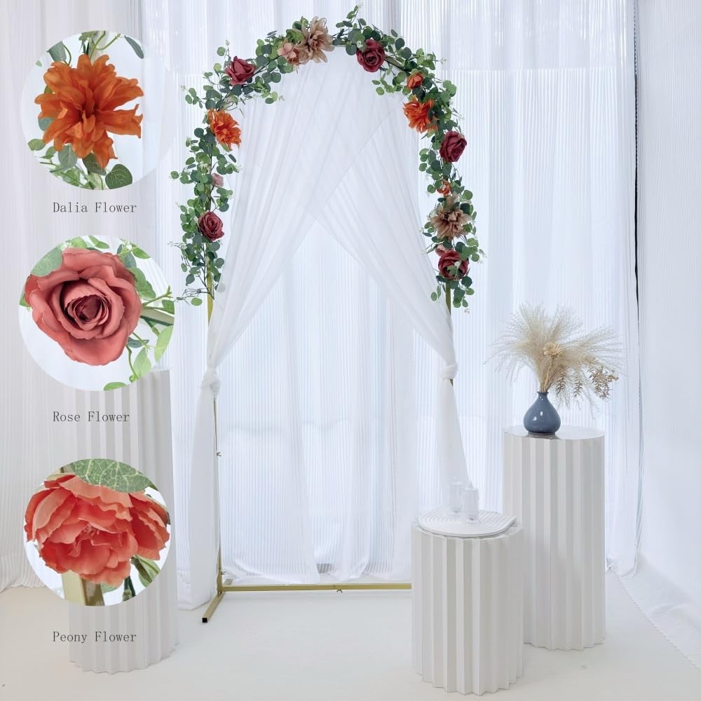 Artificial Flower Garland，6.5Ft Fake Dahlia Rose Floral Eucalyptus Greenery G…
