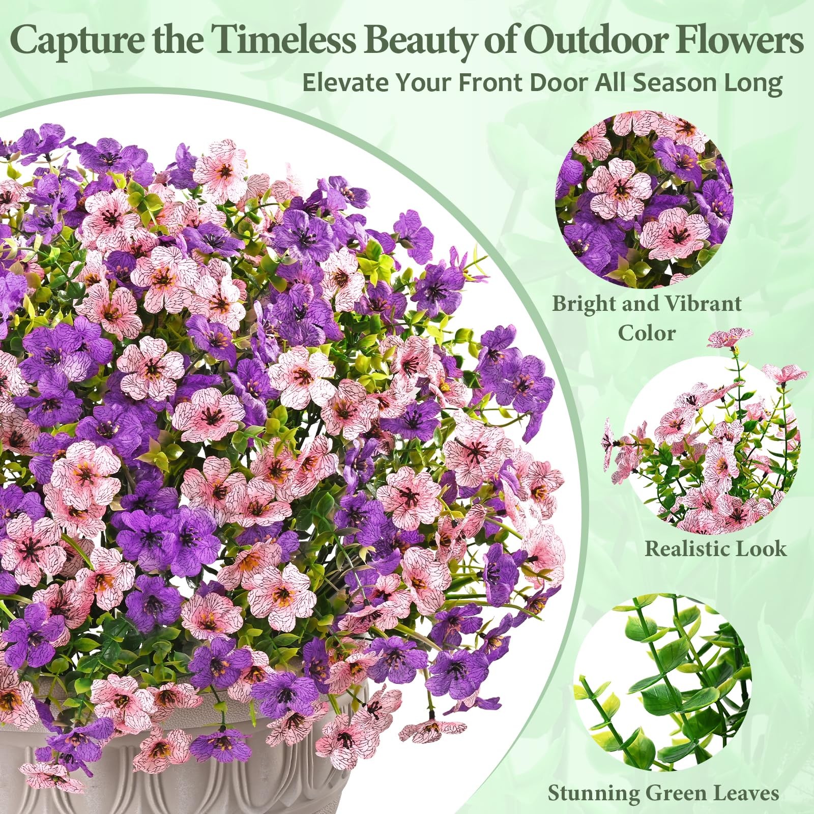 12 Bundles Fuchsia+Pink Artificial Flowers for Outdoors Plants for Garden Porch