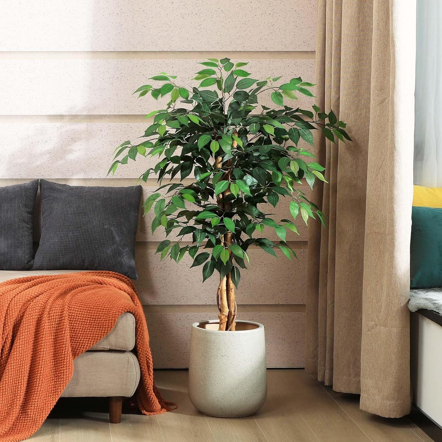Versatile Lifelike Ficus Tree – 48in Indoor/Outdoor Faux Plant for All Seasons