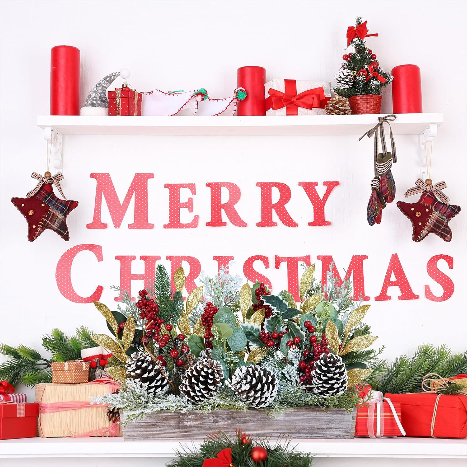 Bulk Rustic Christmas Floral Picks and Pine Cones in Wooden Box – Holiday Table
