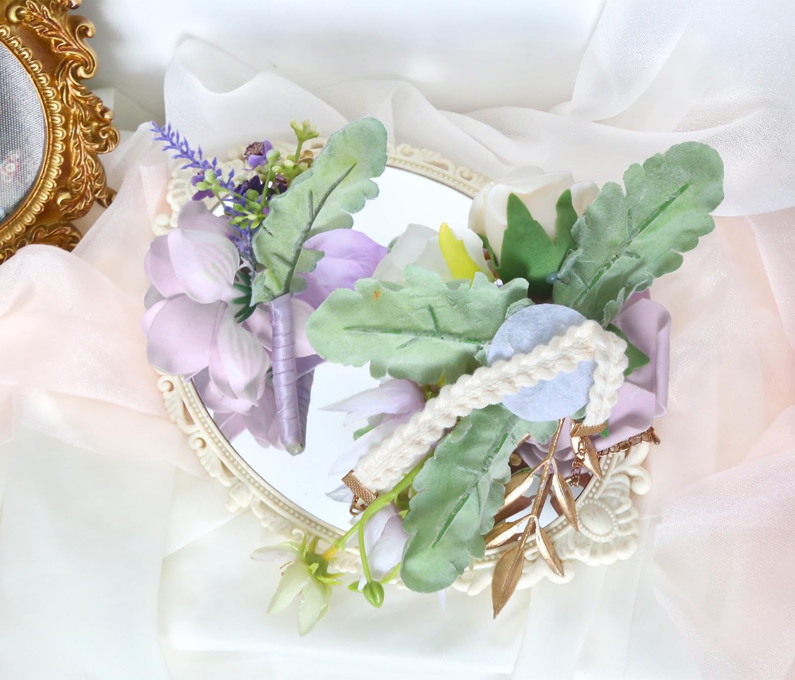 2 PCS Blue Wedding Rose Corsage Boutonniere Set Wristlet Bride Groom Prom