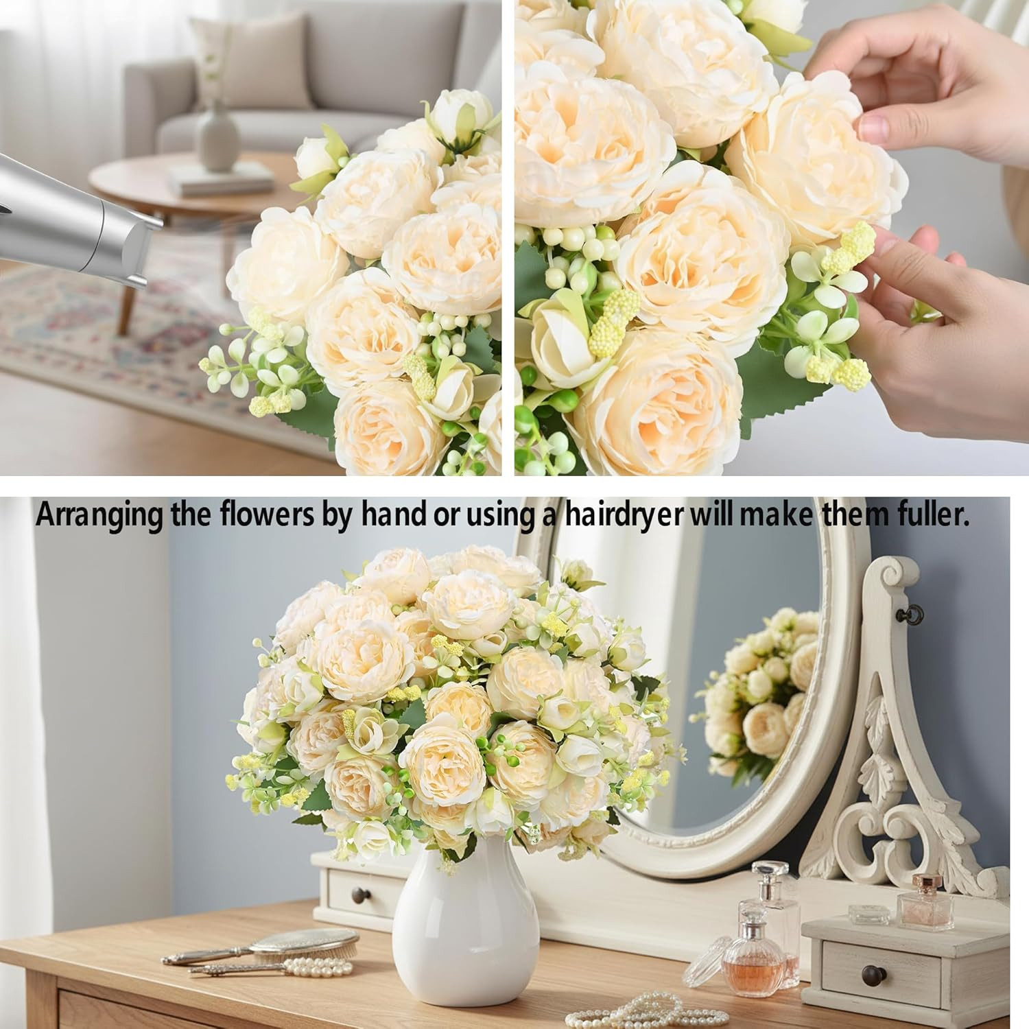 24 Bundles White Peonies Silk Flowers for Home, Weddings & DIY Arrangements