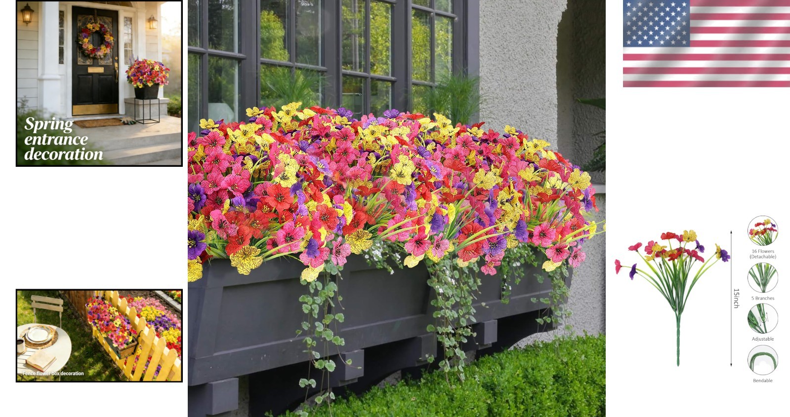 Stylish 16 Bundles of UV Protected Artificial Flowers for Garden & Home Décor