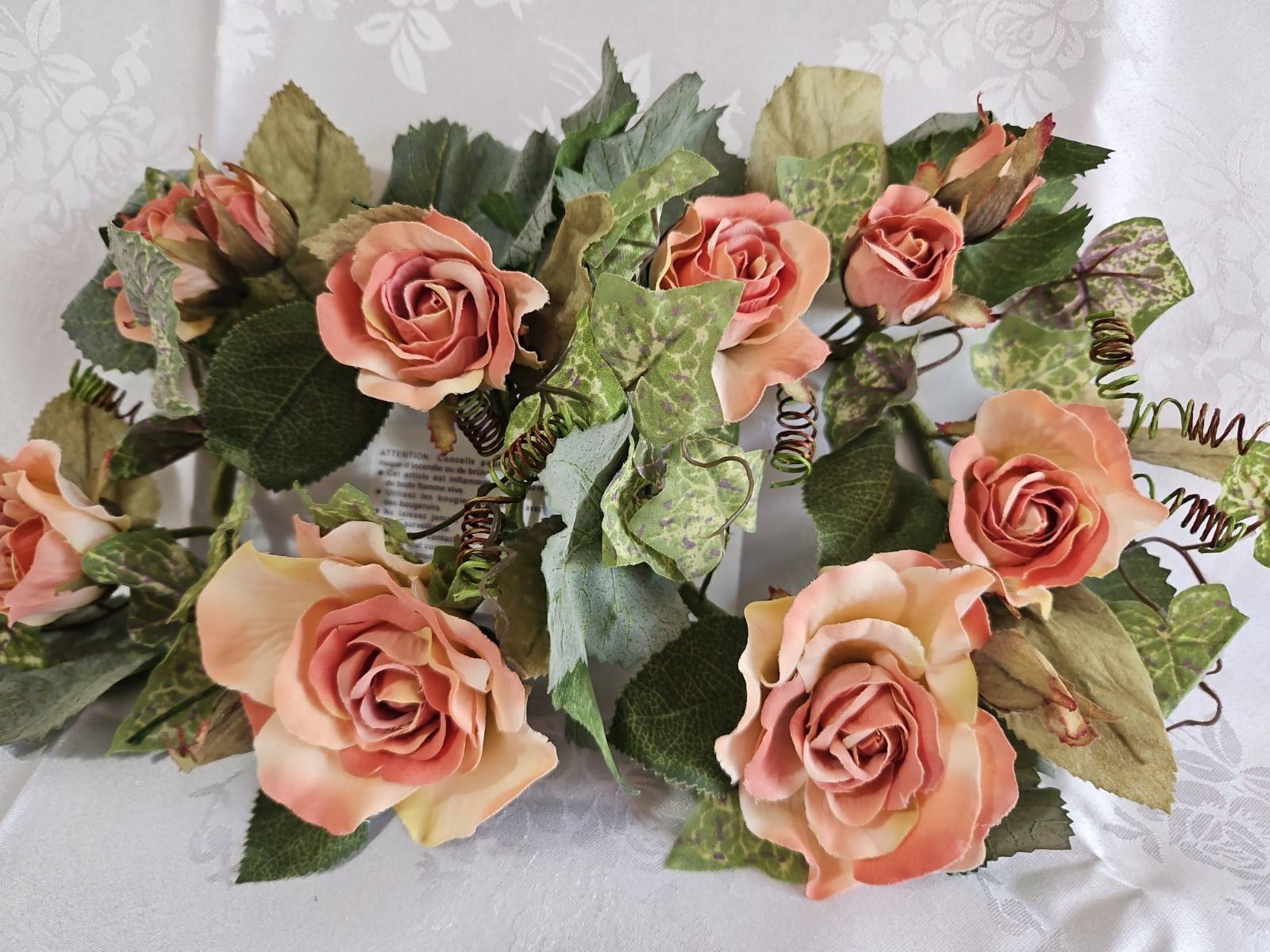 Home Interiors 40501 Victorian Rose Ivy Pair Candle Rings /Peach Pink Sage/New
