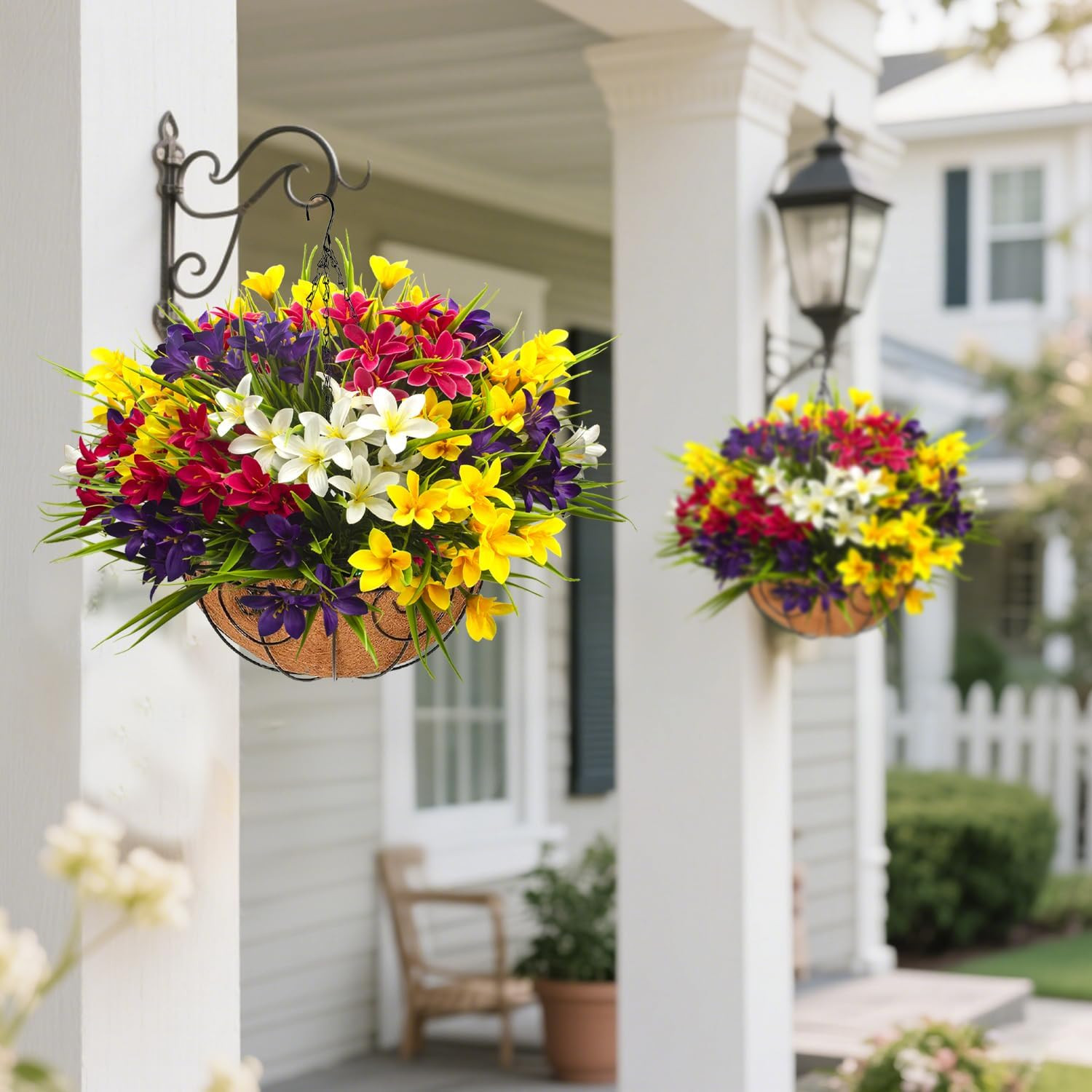 Vibrant UV Resistant Artificial Flowers in Hanging Basket – 12 Colorful Bundles