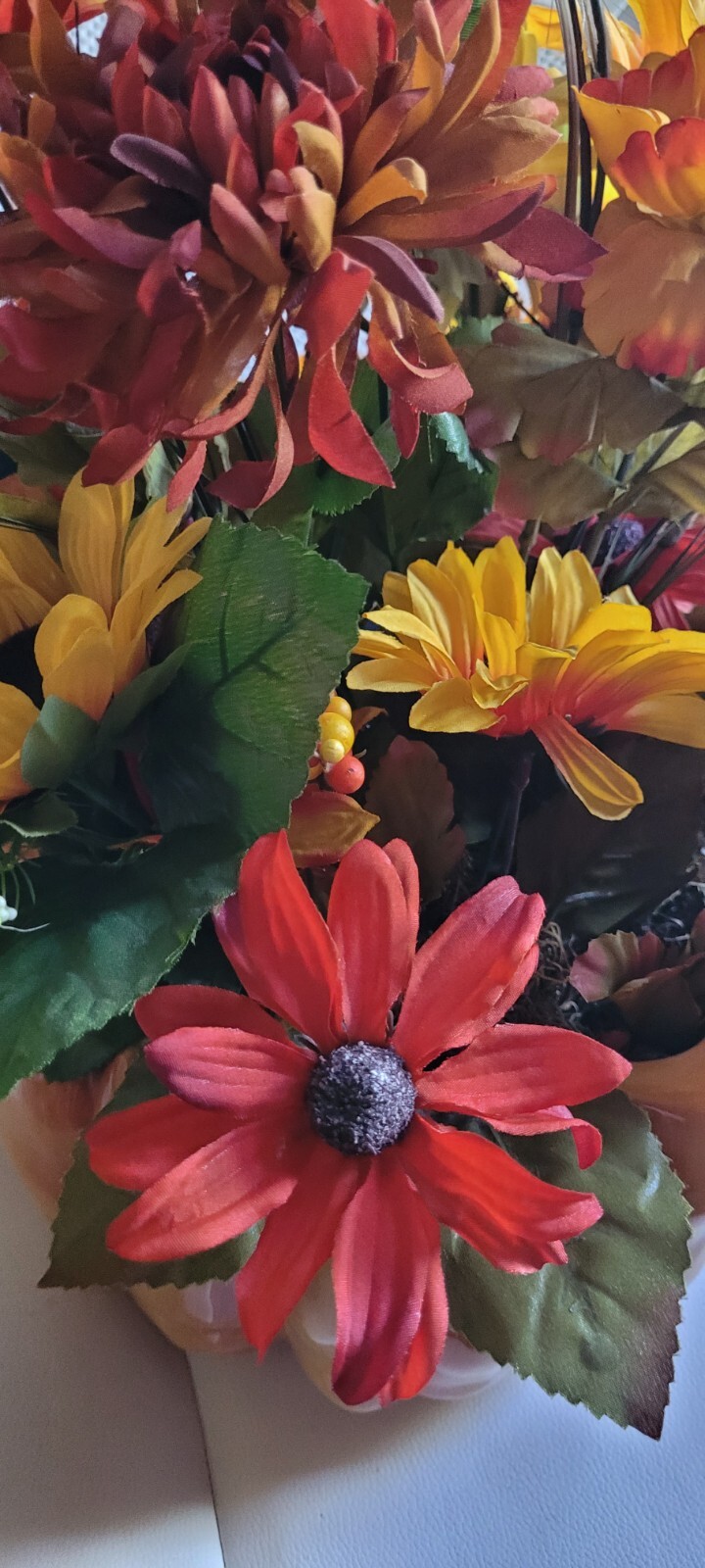 Fall Centerpiece Sunflowers Cattails Ceramic Pumpkin Flowers Tabletop Decoration