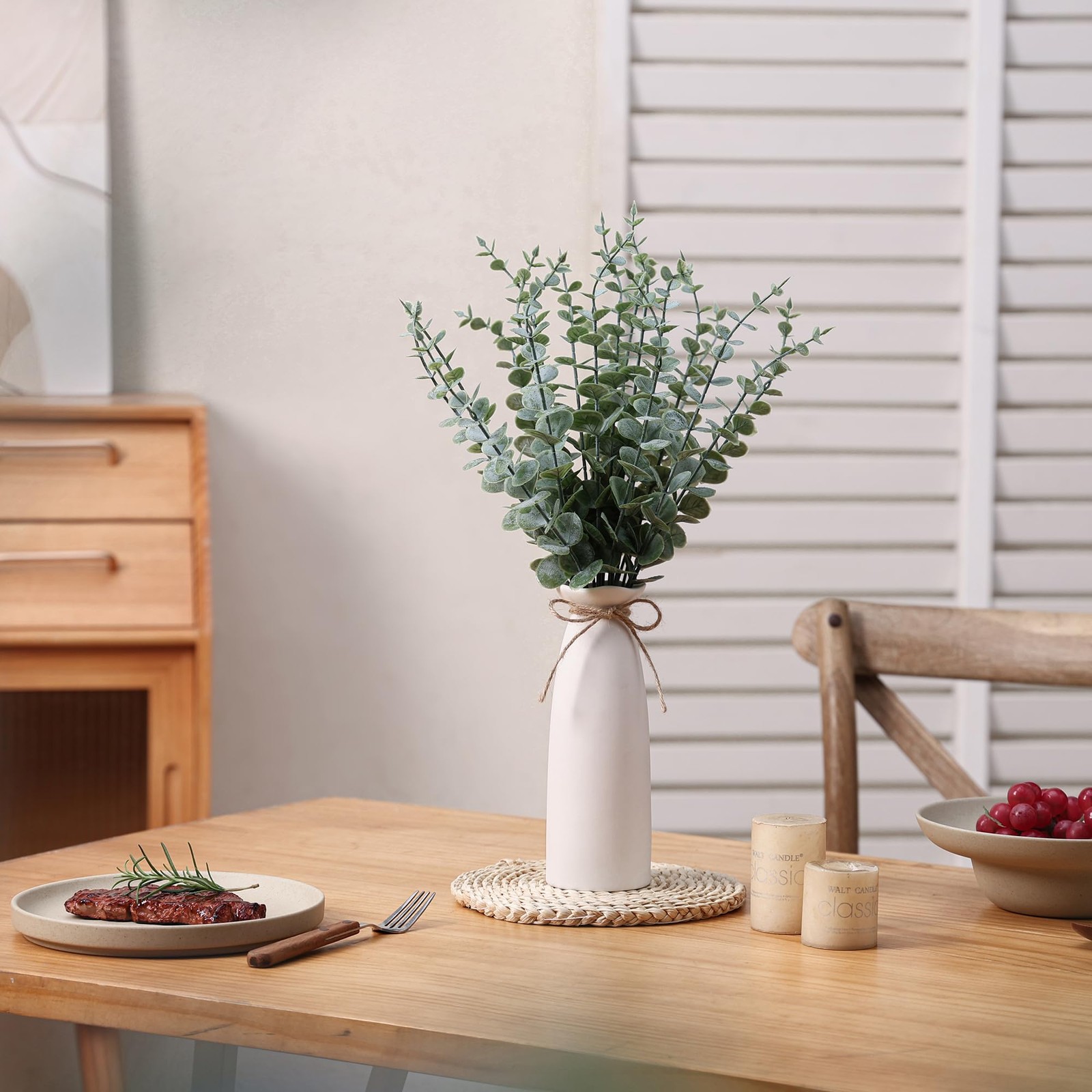 Vase with Greenery, 20pcs Artificial EucalyptusStems in White Vase, Boho Home…