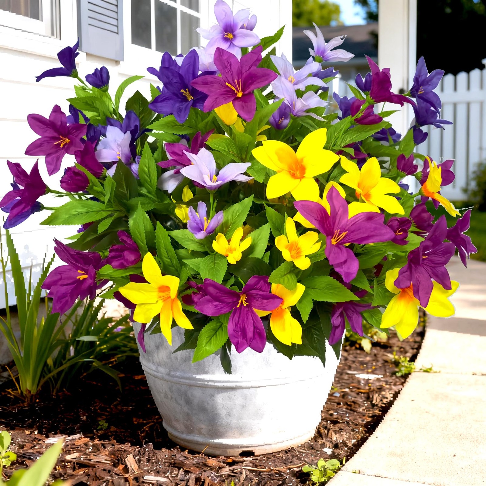 4 Large Bundles Artificial Faux Outdoor Flowers Plants , 17.8″ Realistic Fake…