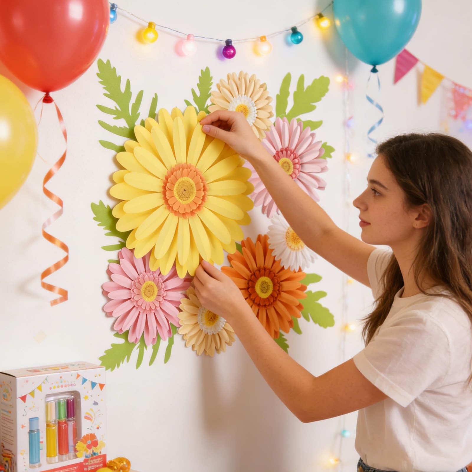Flowers Decorations for Wall 3D Giant Daisy Artificial Flowers Bulletin Board…